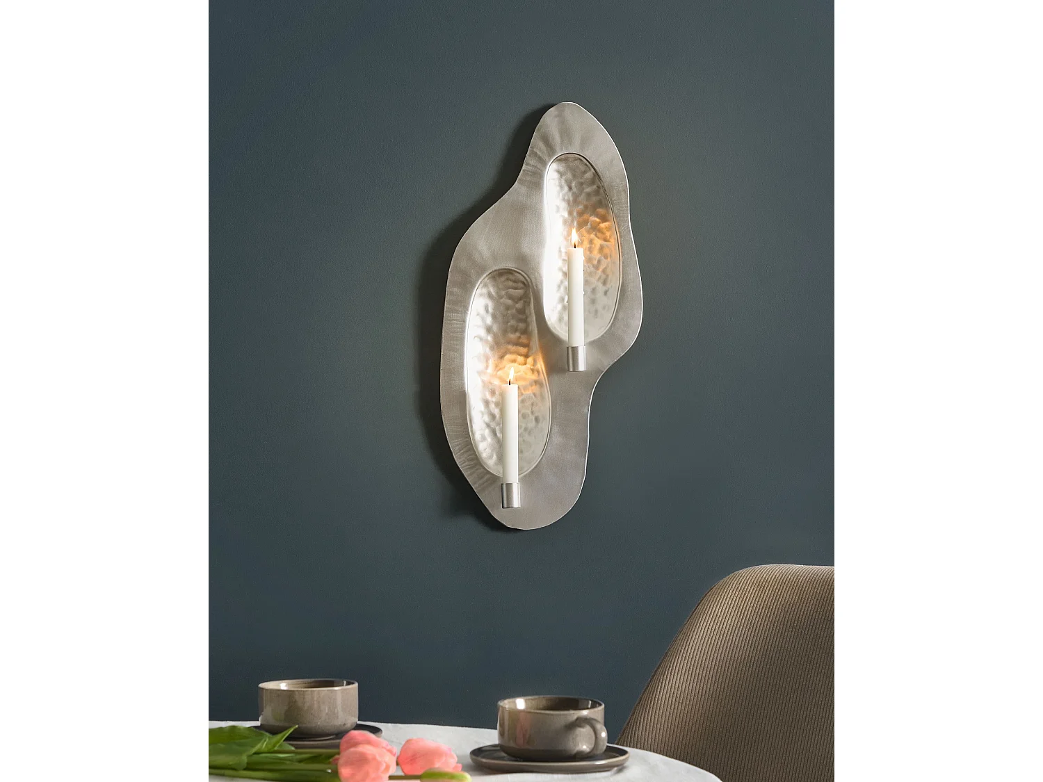 Bougeoir mural PENICHE Métal 60 cm Argenté