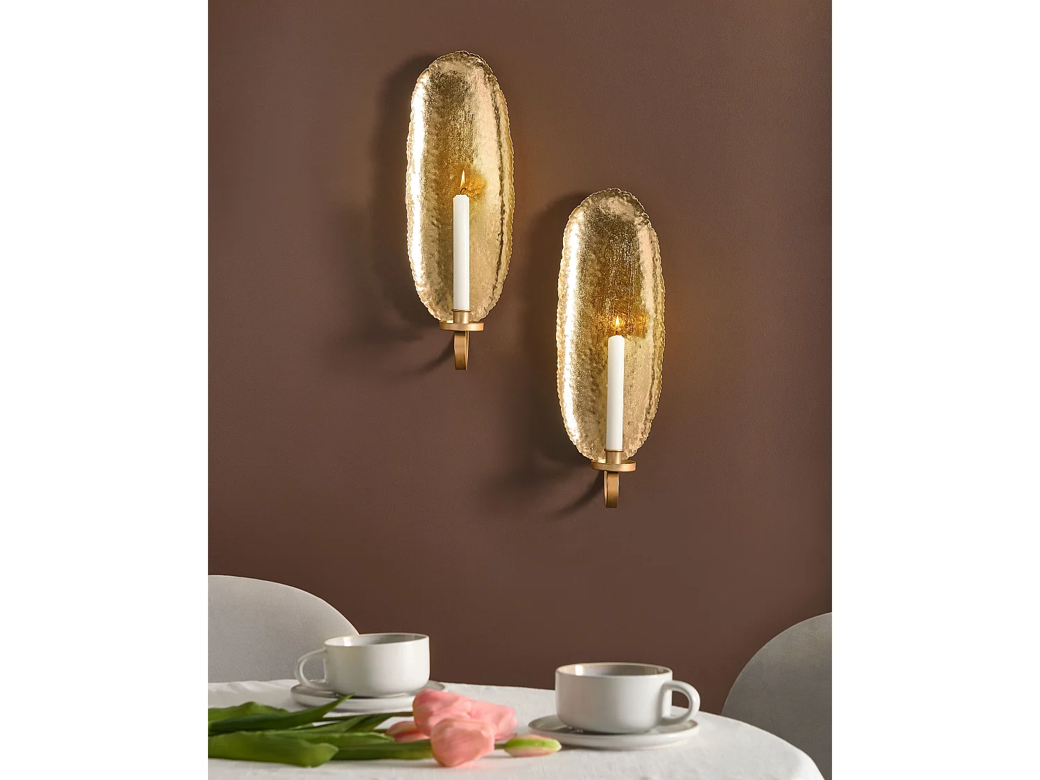 Set di 2 portacandele da parete FEIJO Metallo 44 cm Oro