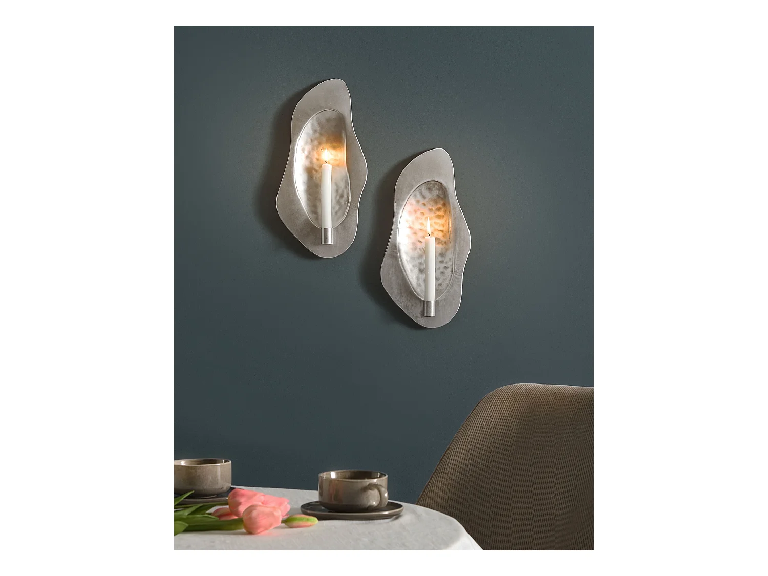 Lot de 2 bougeoirs ODEMIRA Métal 40 cm Argenté