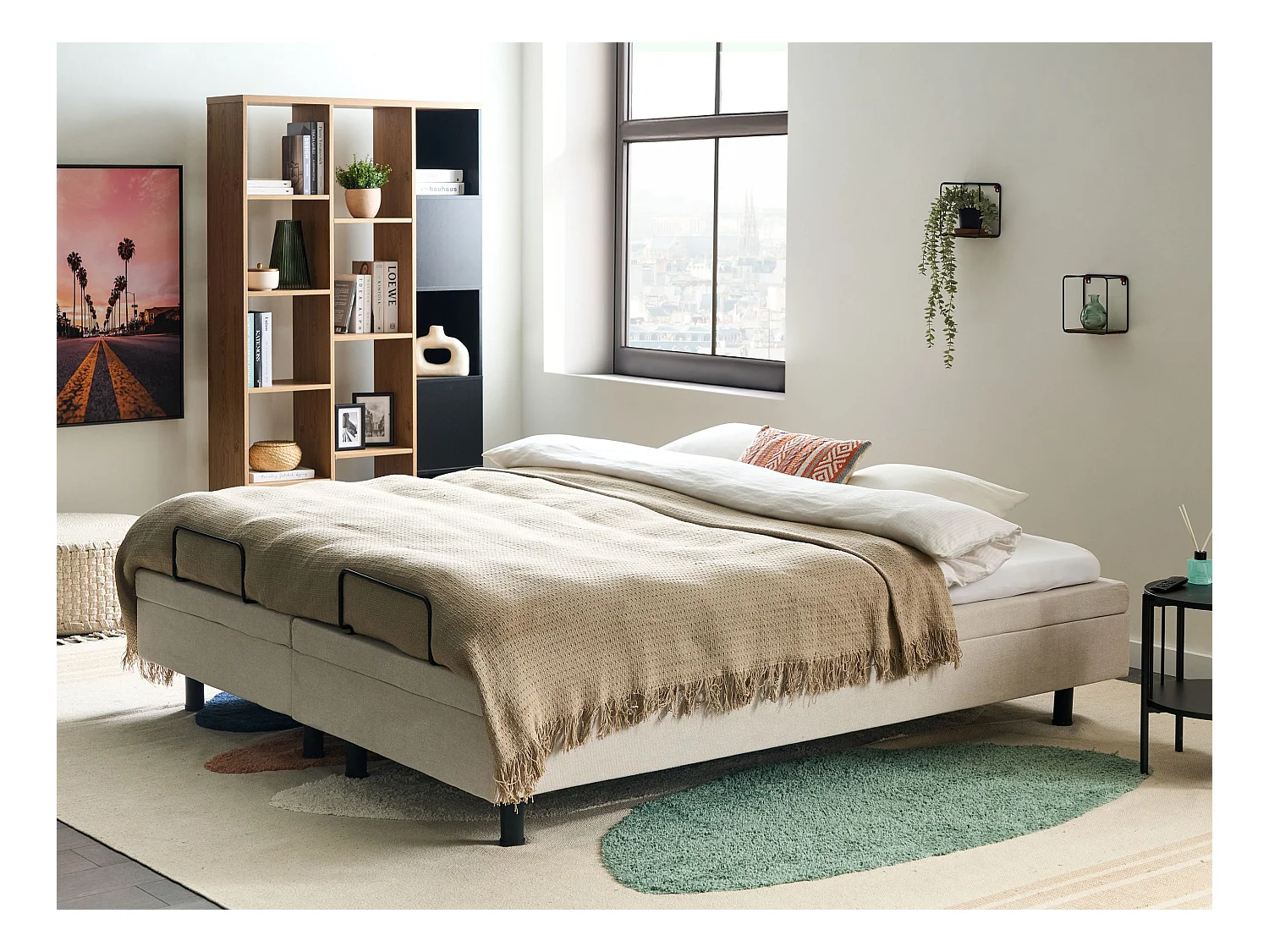 Letto regolabile senza testiera Tessuto DUKE II 180 x 200 cm Beige chiaro