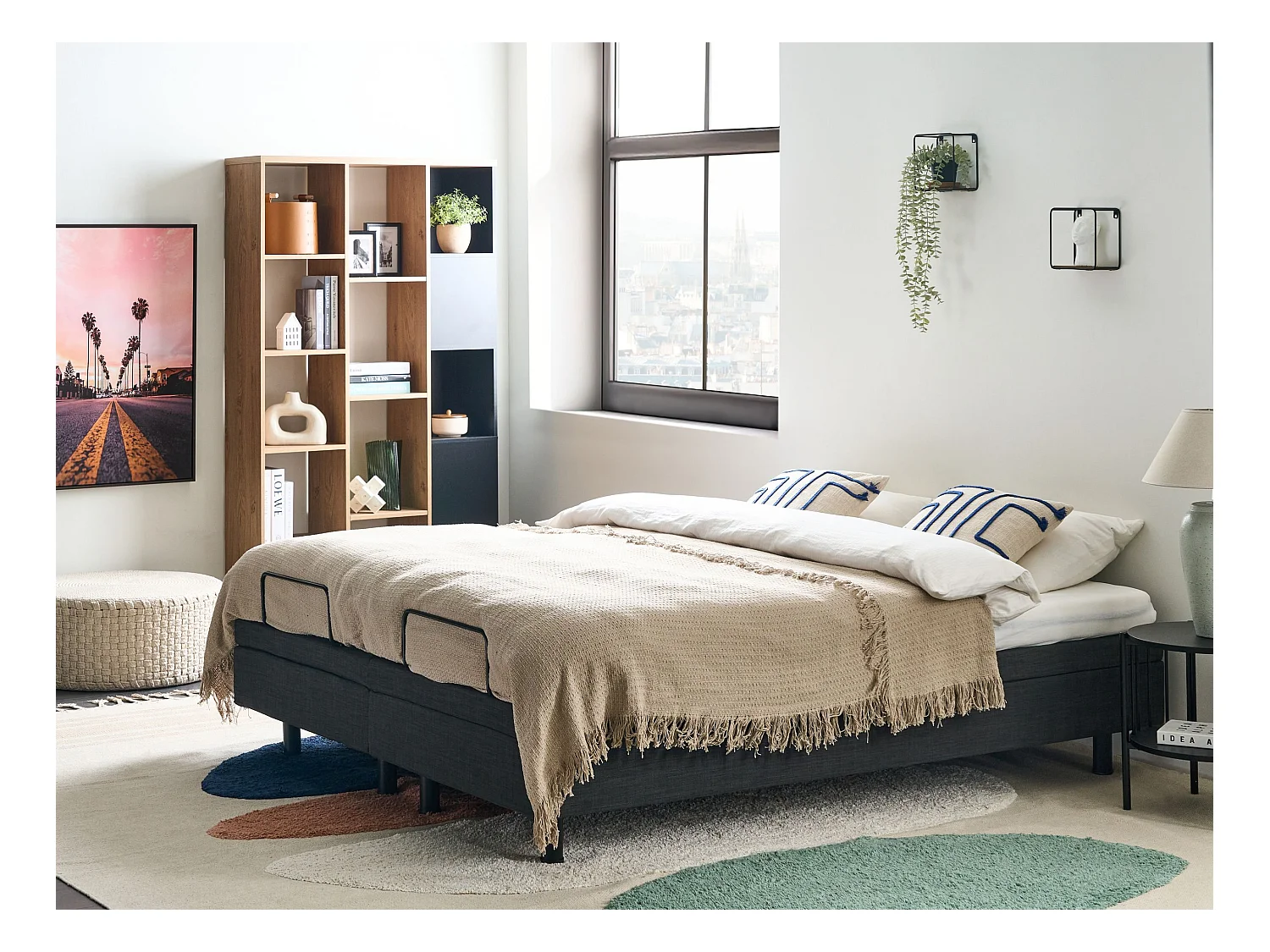 Lit réglable sans tête de lit Tissu DUKE 160 x 200 cm Gris foncé