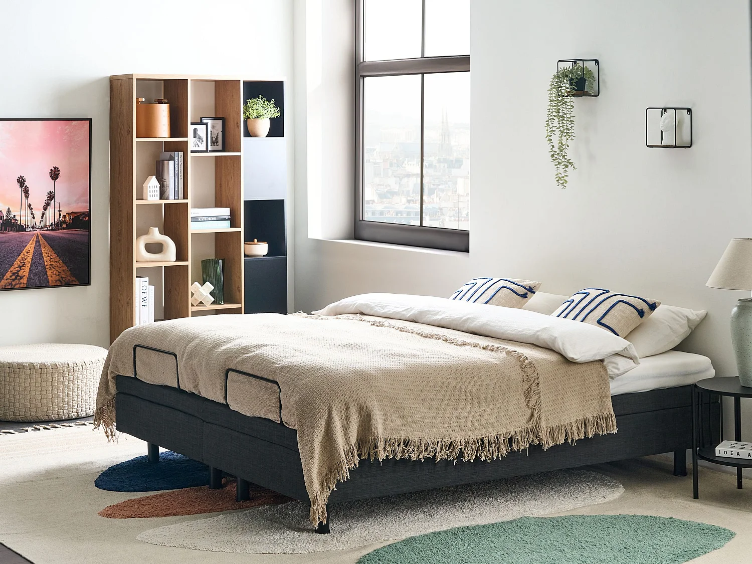 Lit réglable sans tête de lit Tissu DUKE 160 x 200 cm Gris foncé
