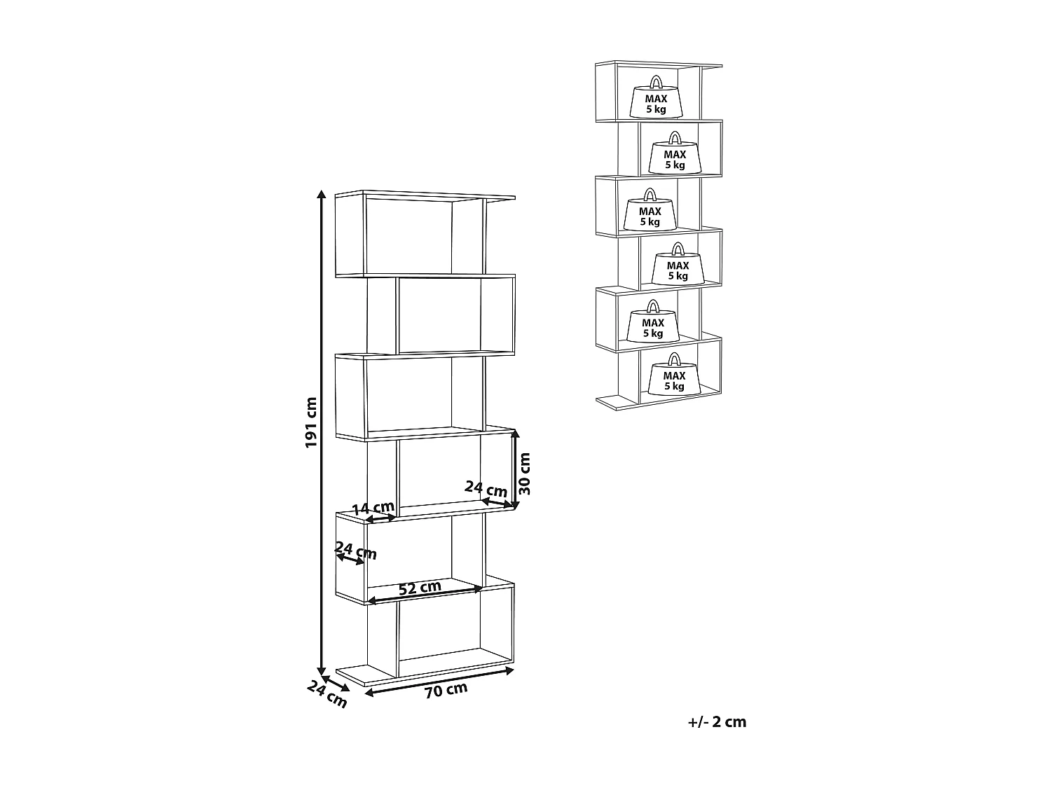 Bücherregal mit 6 Fachböden aus Spanplatte, offene Rückseite, minimalistisches Design, hellbraun Valdosa