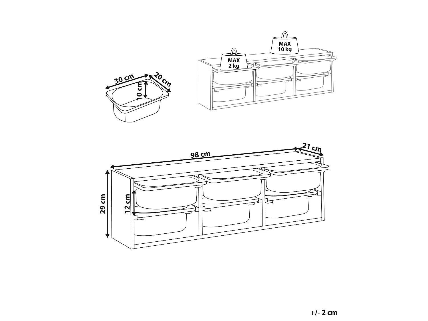 Originelles Wandregal mit 6 Boxen und Schubladen Kinderzimmer Spanplatte Kunststoff Weiß Tobin