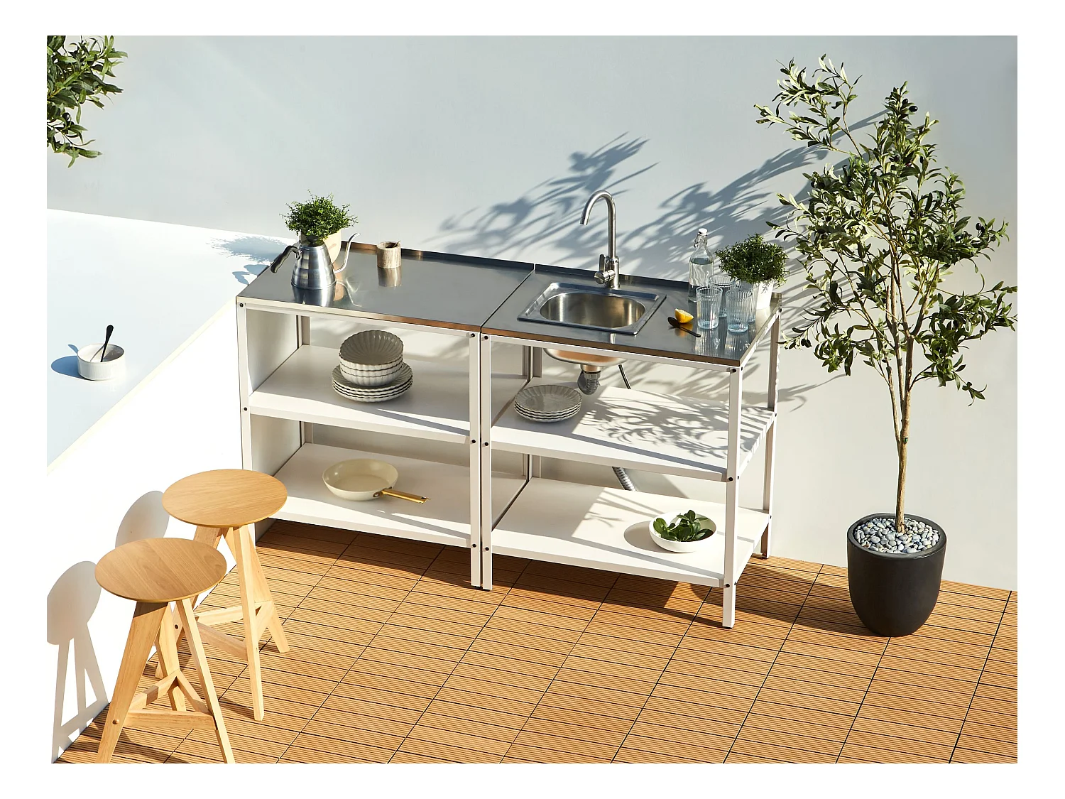 Ilot de cuisine extérieure avec évier VILAMA Blanc