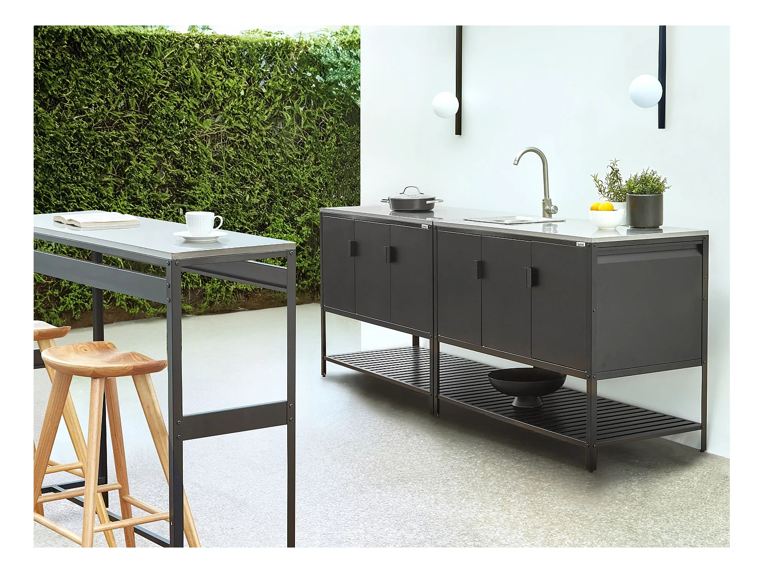 3 częściowa kuchnia ogrodowa ze zlewem MAENZA Metal Czarny