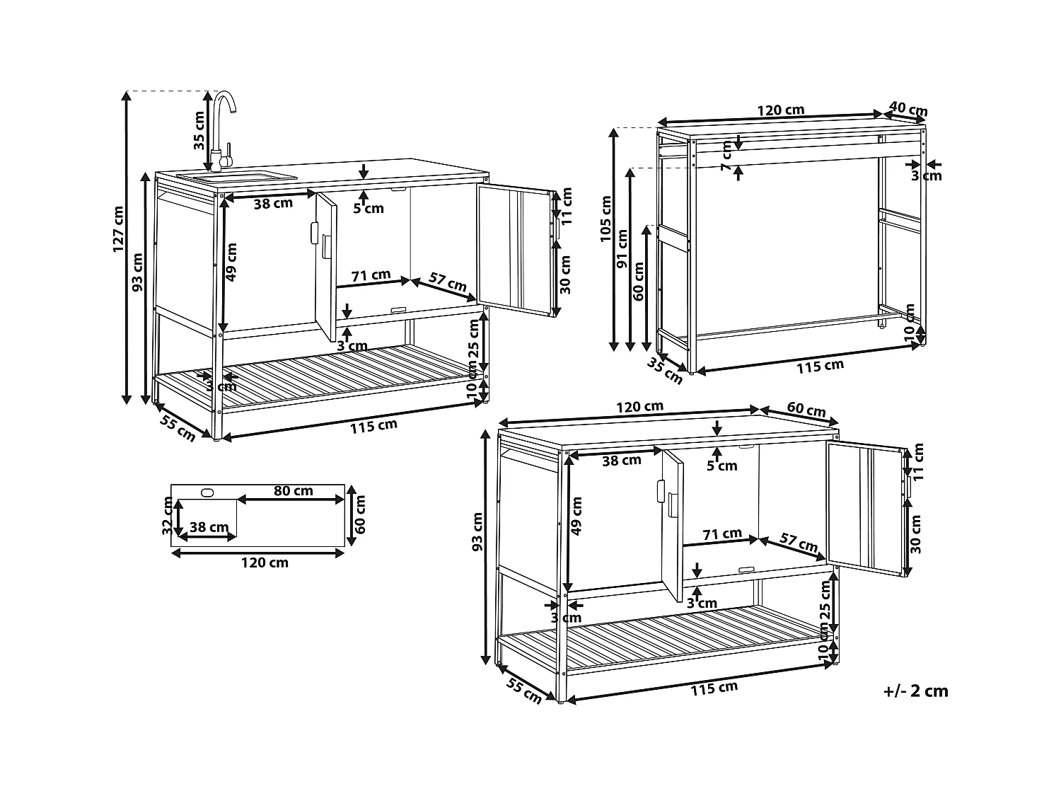3 częściowa kuchnia ogrodowa ze zlewem MAENZA Metal Czarny