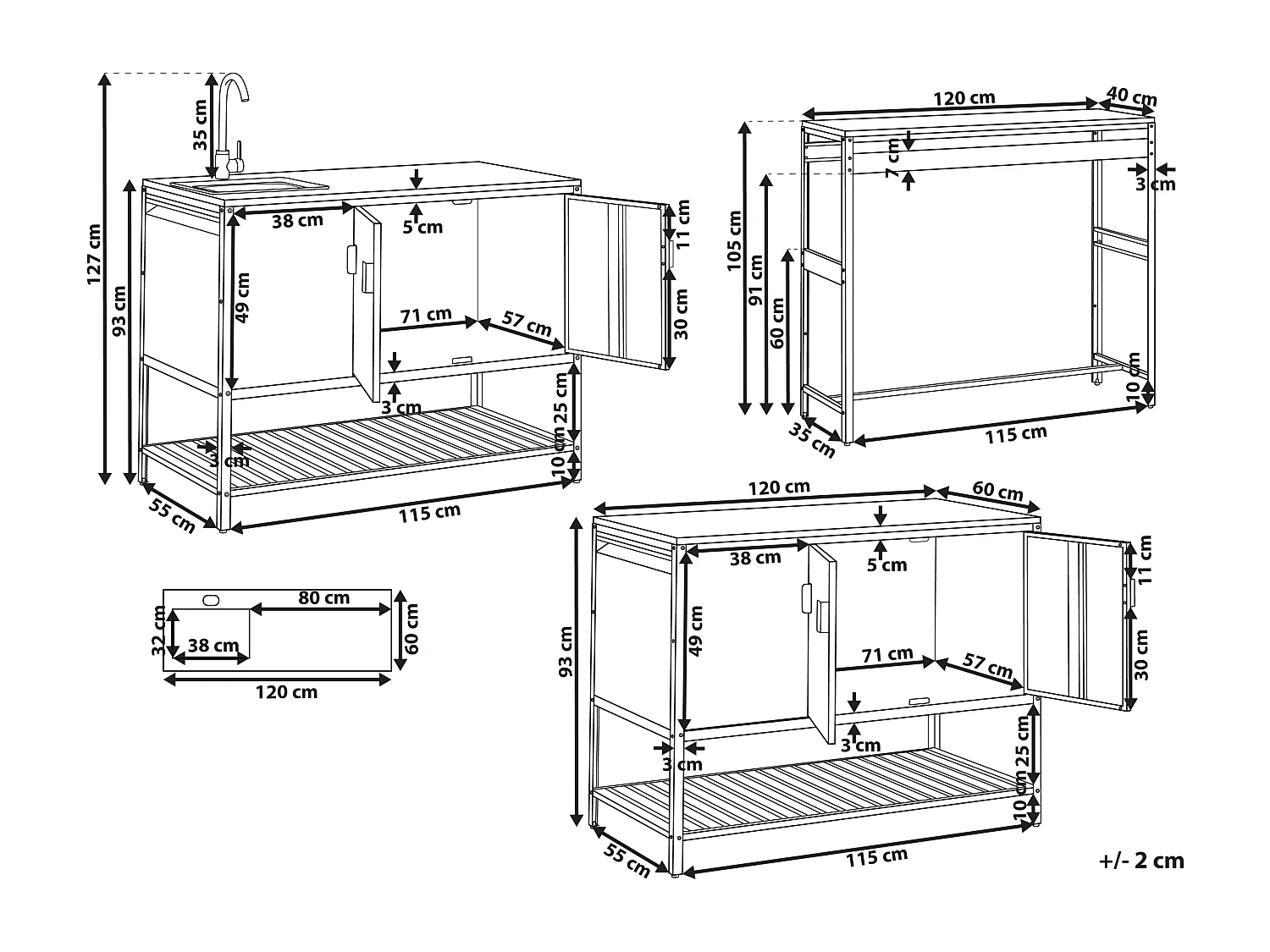 Cuisine d'extérieur 3 pièces avec évier MAENZA Métal Noir
