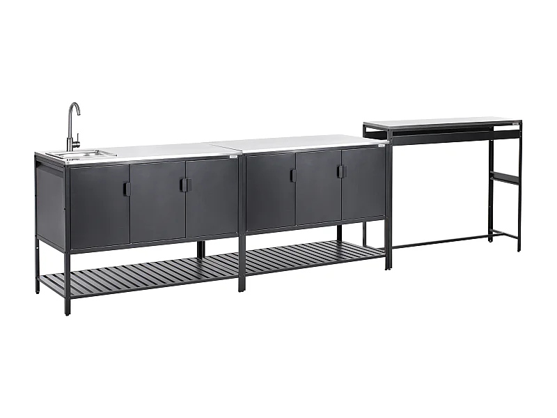 Küchenschrank für den Garten mit 3 Türen aus Edelstahl Schwarz Maenza