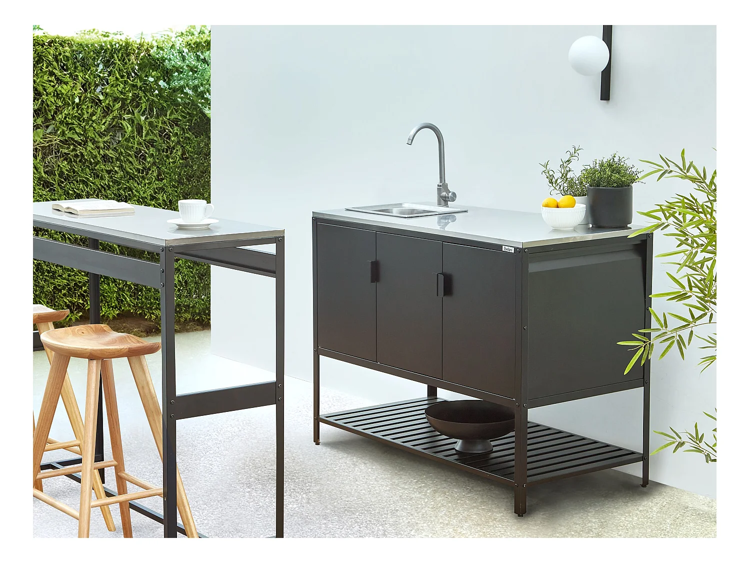 2 częściowa kuchnia ogrodowa ze zlewem MAENZA Metal Czarny