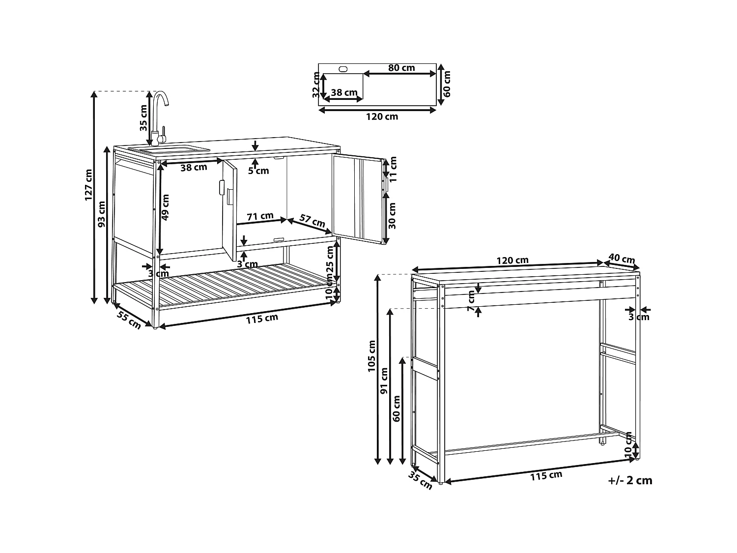 2 częściowa kuchnia ogrodowa ze zlewem MAENZA Metal Czarny