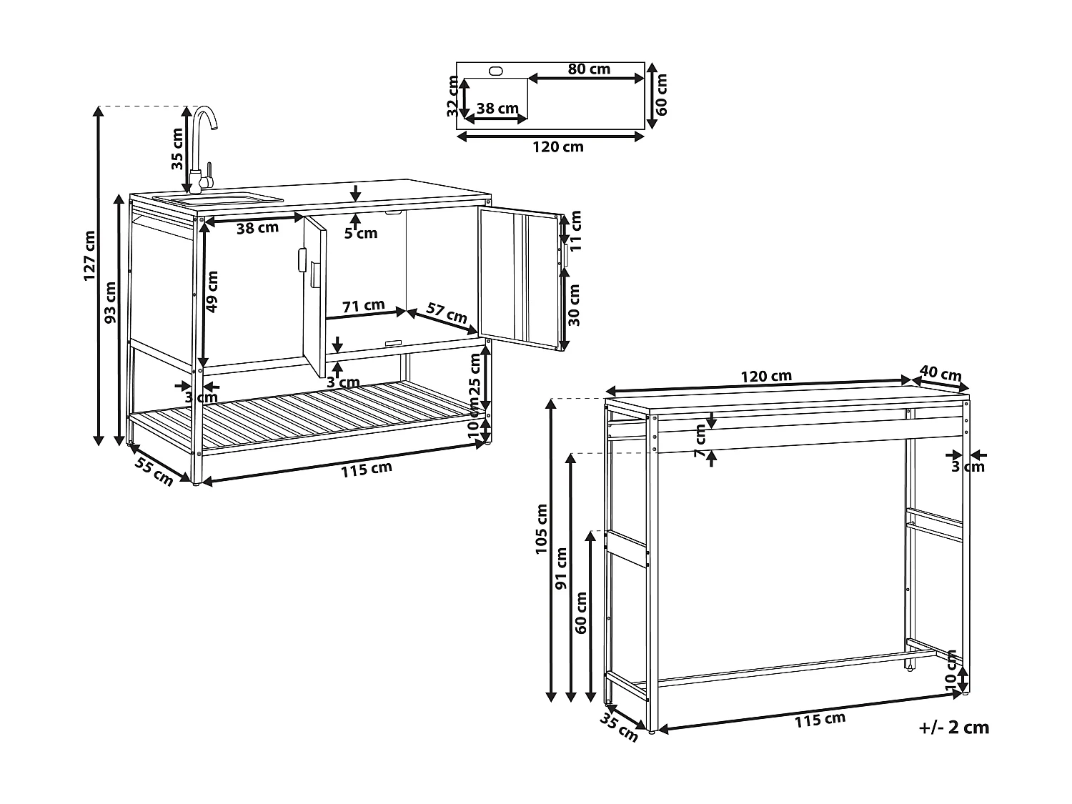 Cuisine d'extérieur 2 pièces avec évier MAENZA Métal Noir