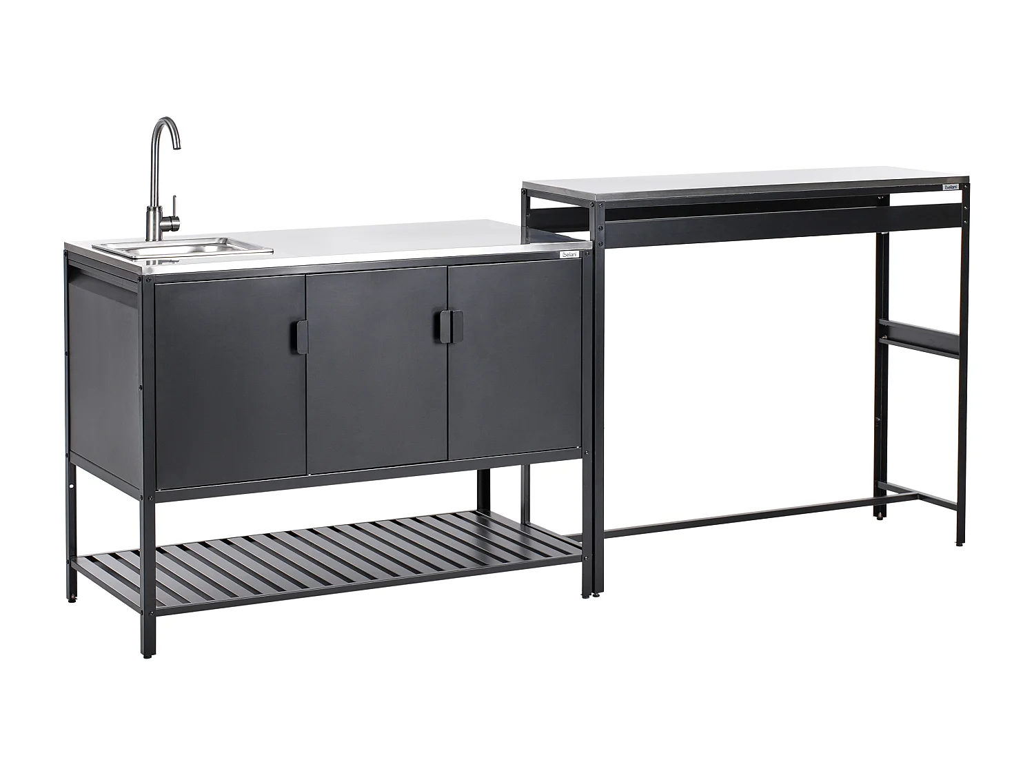 Outdoor-Küchenschrank Edelstahl 3-türig mit Platte Schwarz Maenza