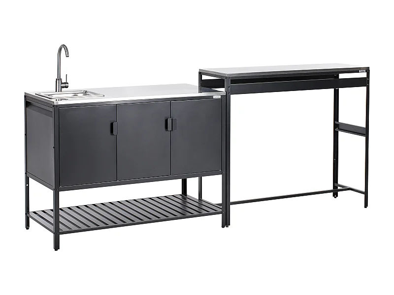 Cuisine d'extérieur 2 pièces avec évier MAENZA Métal Noir