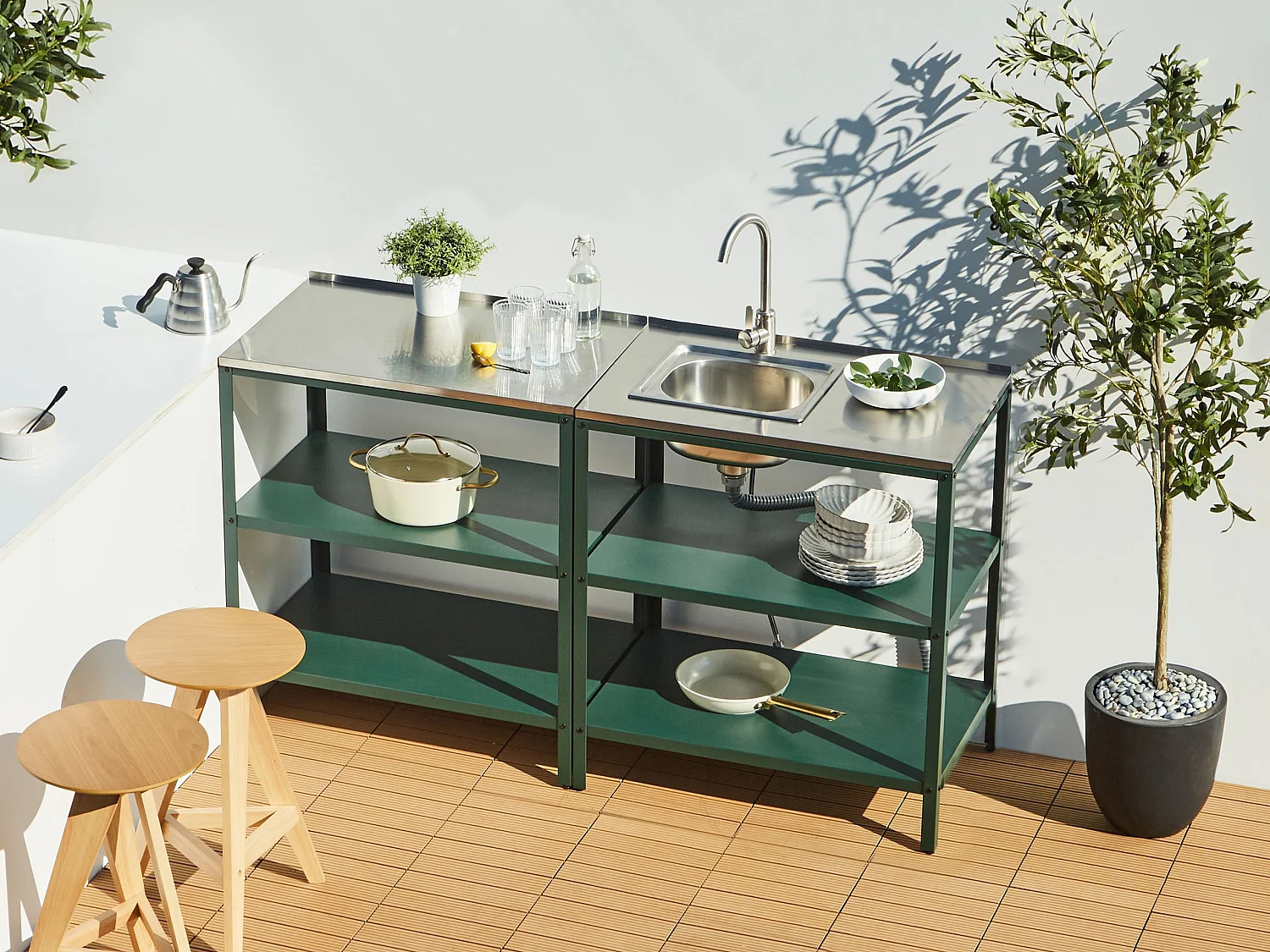 Ilot de cuisine extérieure avec évier VILAMA Vert