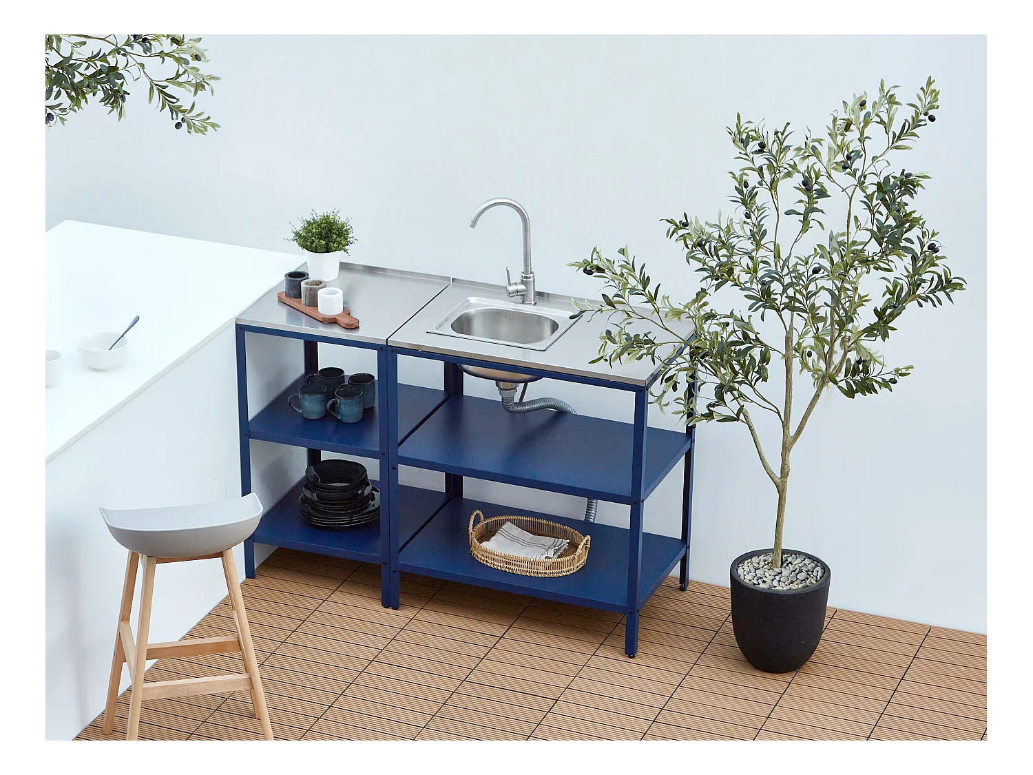 Ilot de cuisine extérieure avec évier VILAMA Bleu