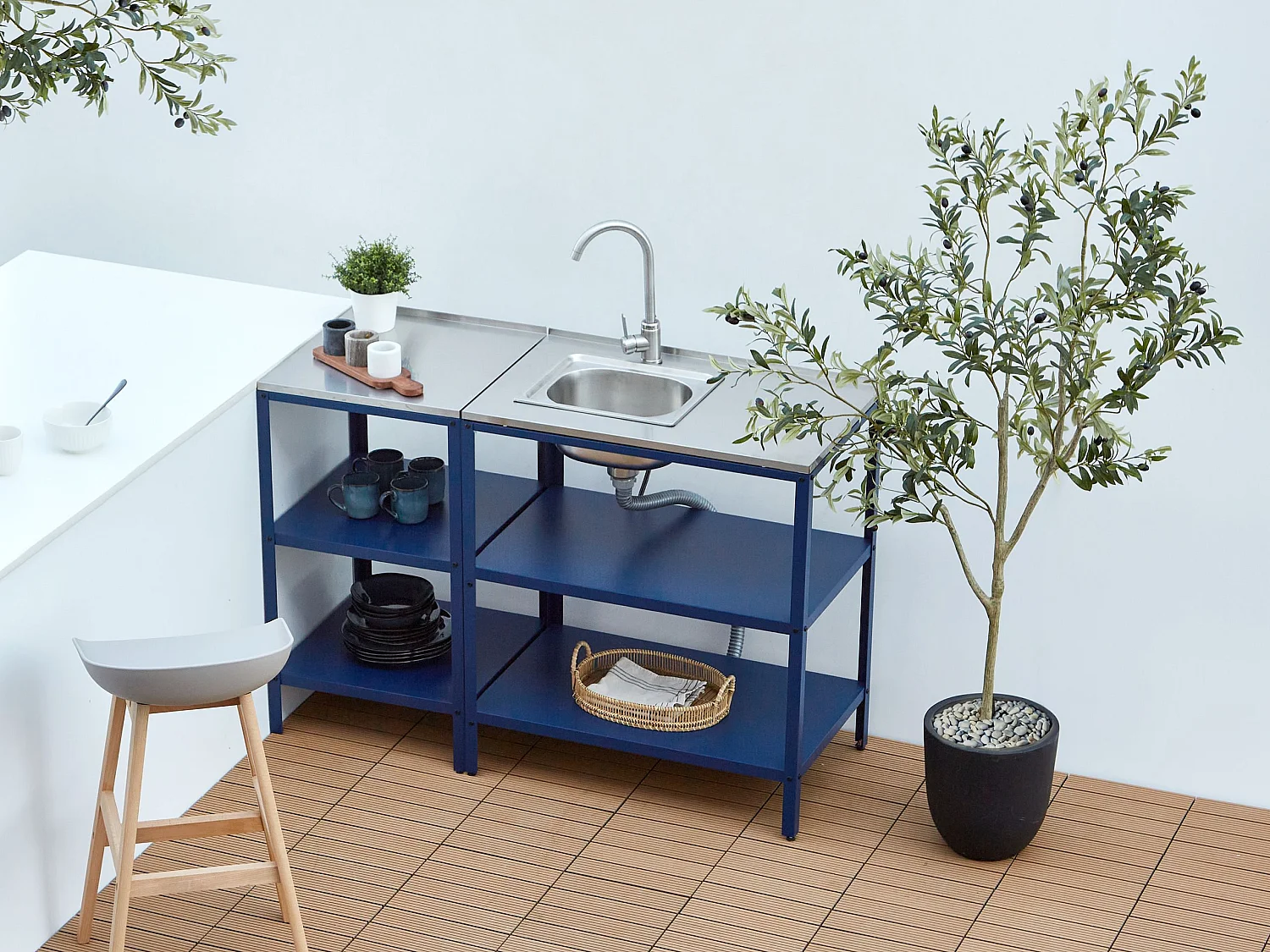 Ilot de cuisine extérieure avec évier VILAMA Bleu