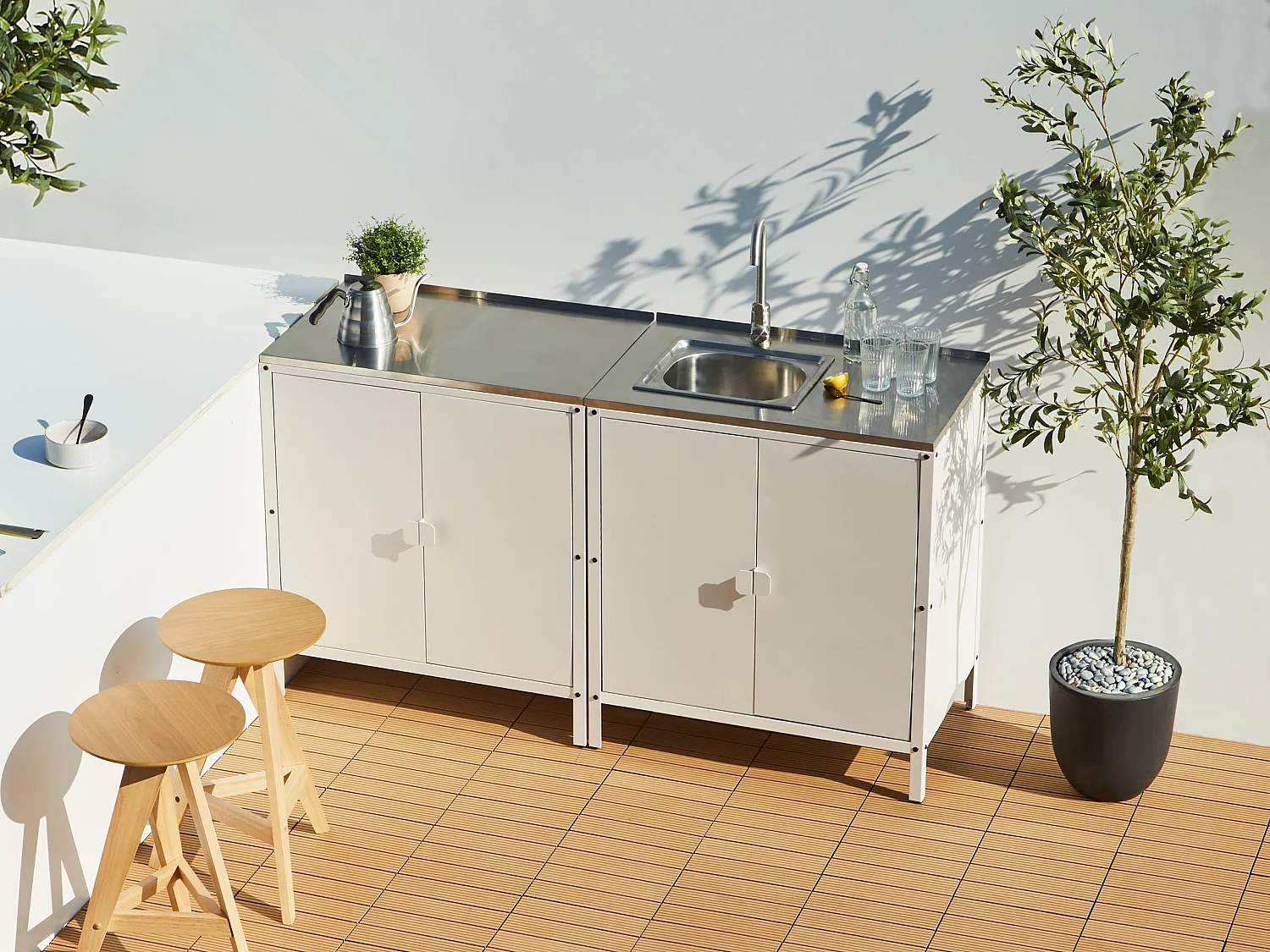 Mobile da cucina per esterni con lavello VILAMA Bianco