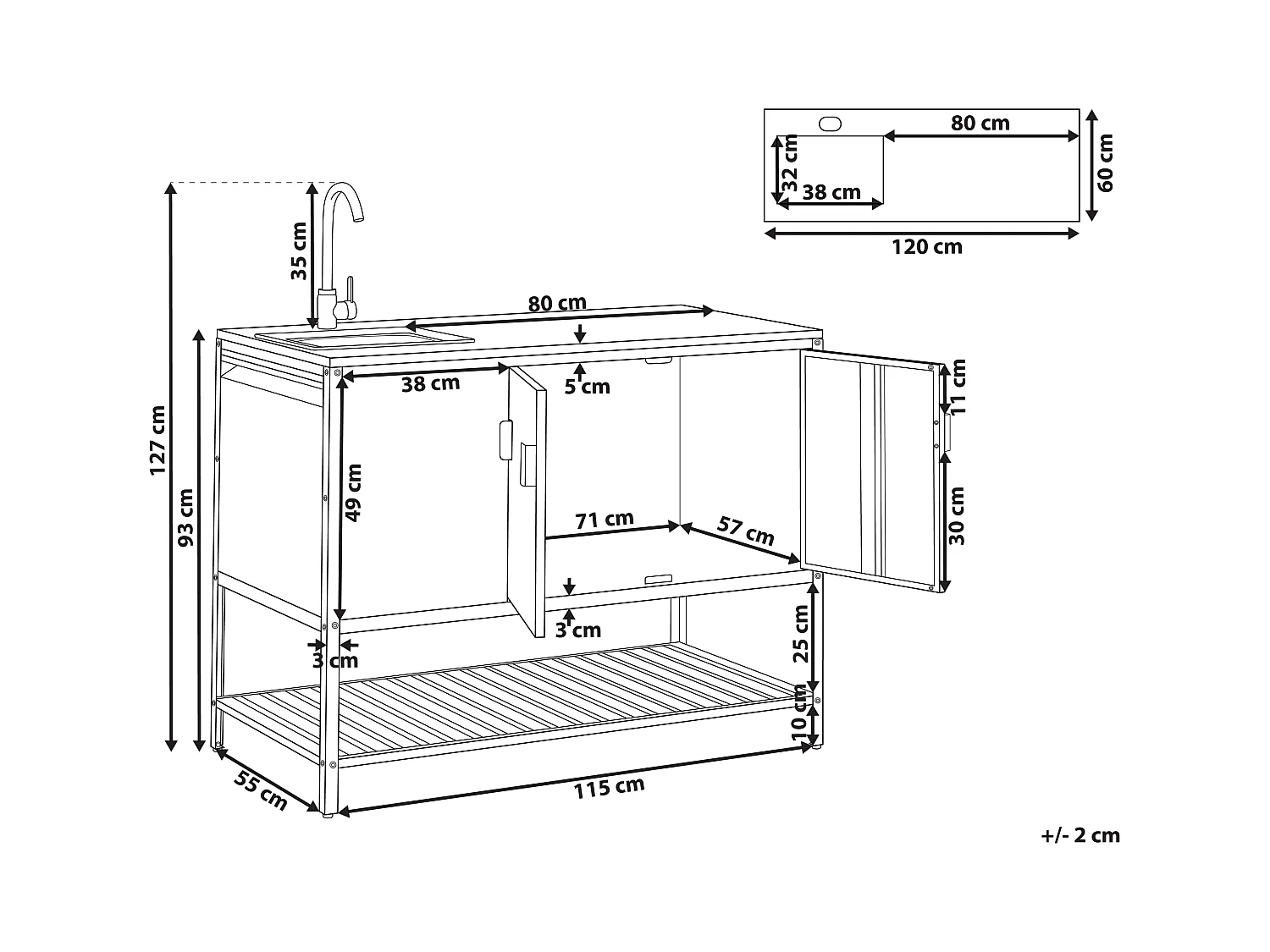 Szafka kuchenna ogrodowa ze zlewem MAENZA Metal Czarny