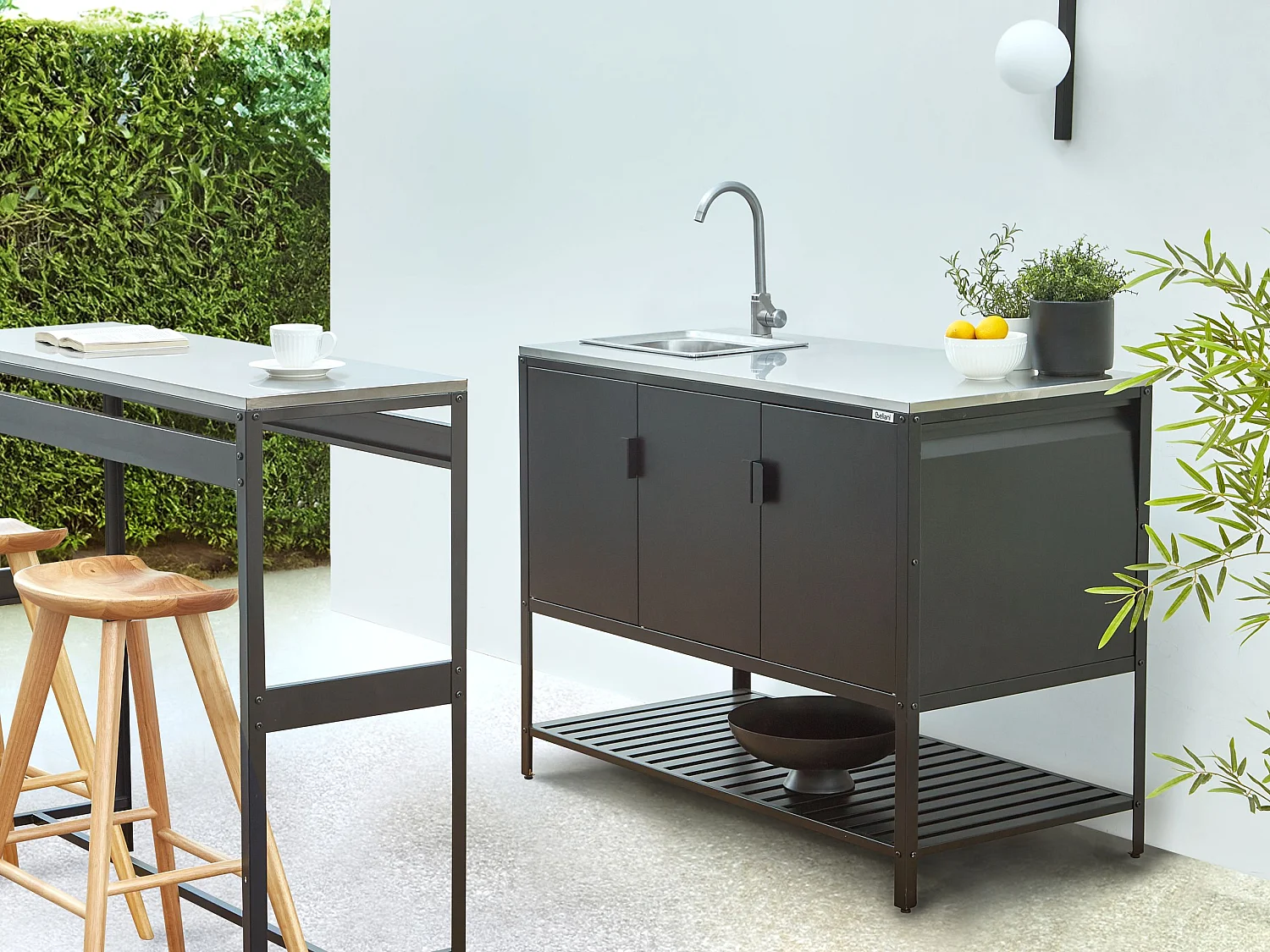 Meuble de cuisine d'extérieur avec évier MAENZA Métal Noir