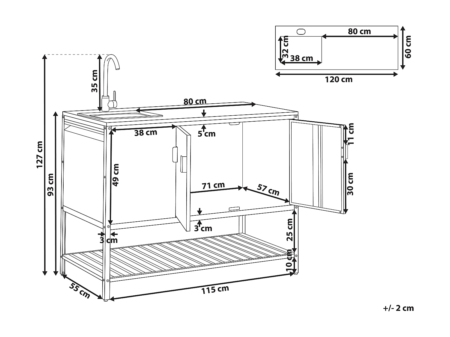 Meuble de cuisine d'extérieur avec évier MAENZA Métal Noir