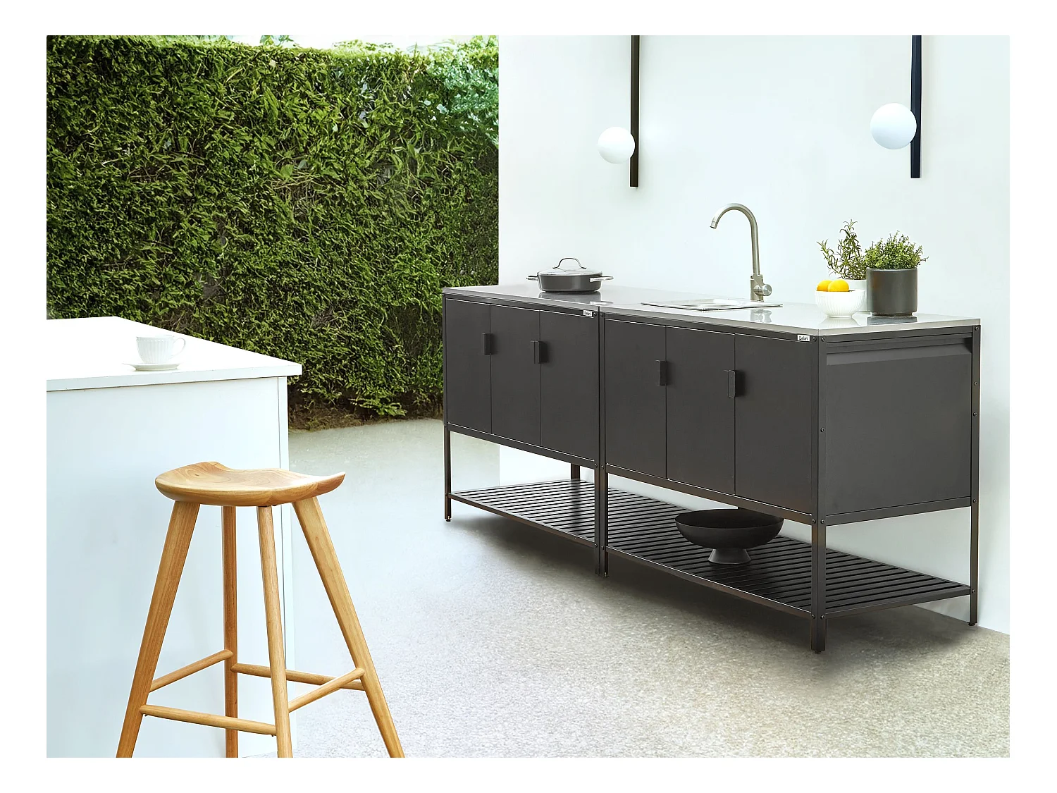 2 częściowa kuchnia ogrodowa ze zlewem MAENZA Metal Czarny