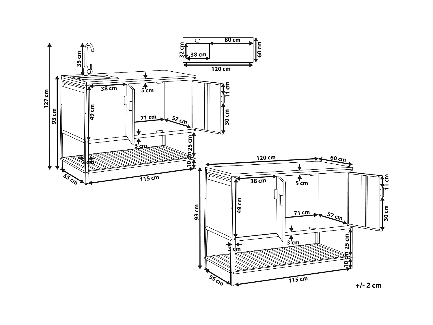 2 częściowa kuchnia ogrodowa ze zlewem MAENZA Metal Czarny