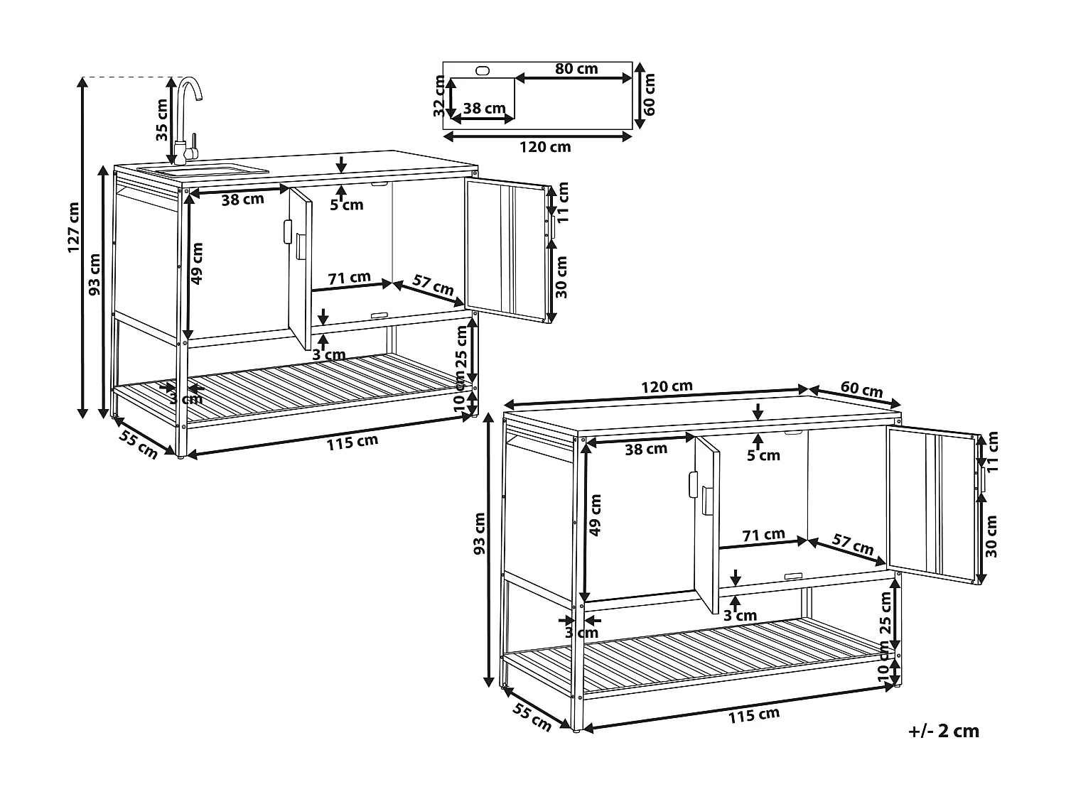 2 częściowa kuchnia ogrodowa ze zlewem MAENZA Metal Czarny