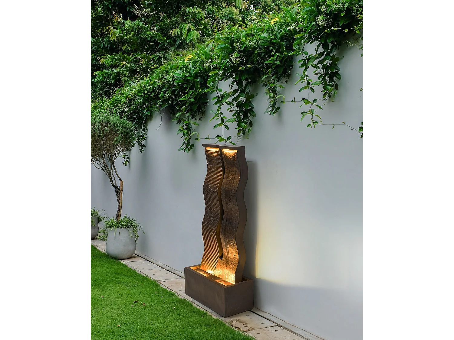 Garden Water Feature with LED Brown SUNLINE