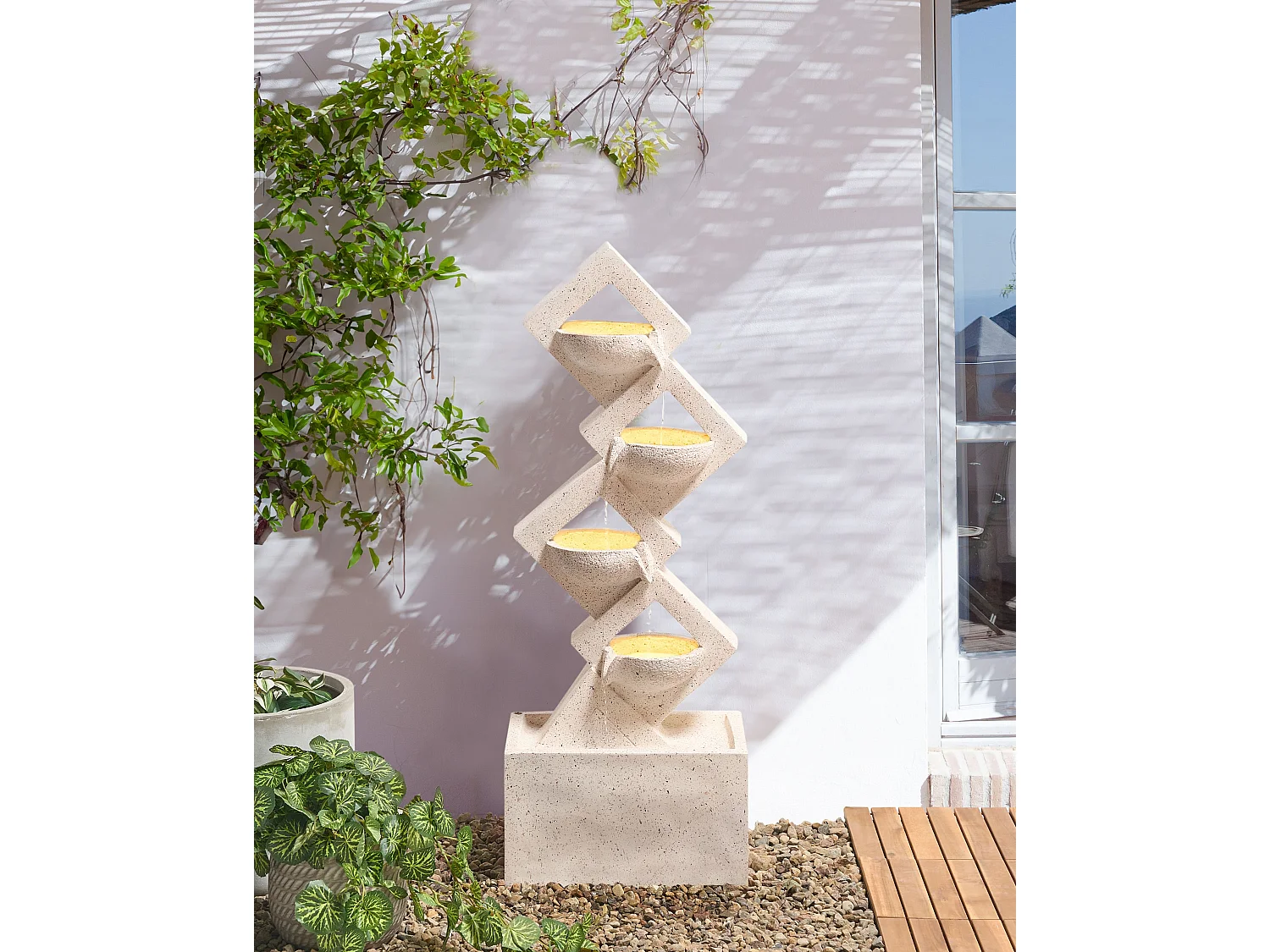 Garden Water Feature with LED Beige SHEGAR