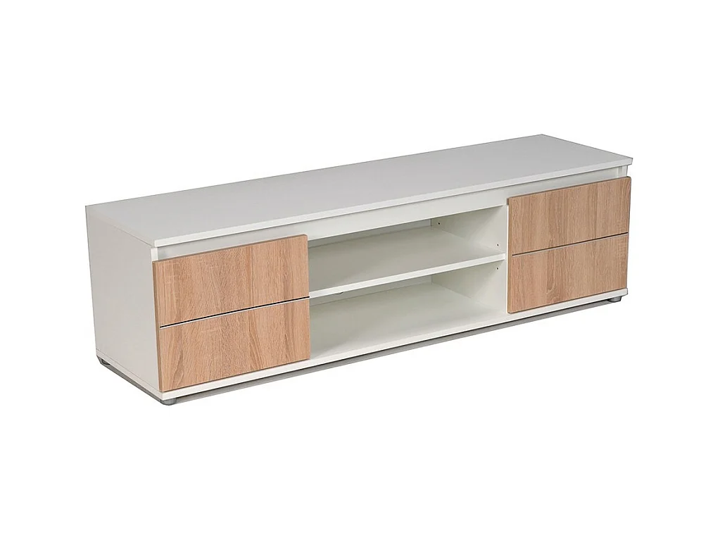 Meuble TV Blanc et Chêne 140x38x40cm CIMI meuble luxueux meuble tv à poser