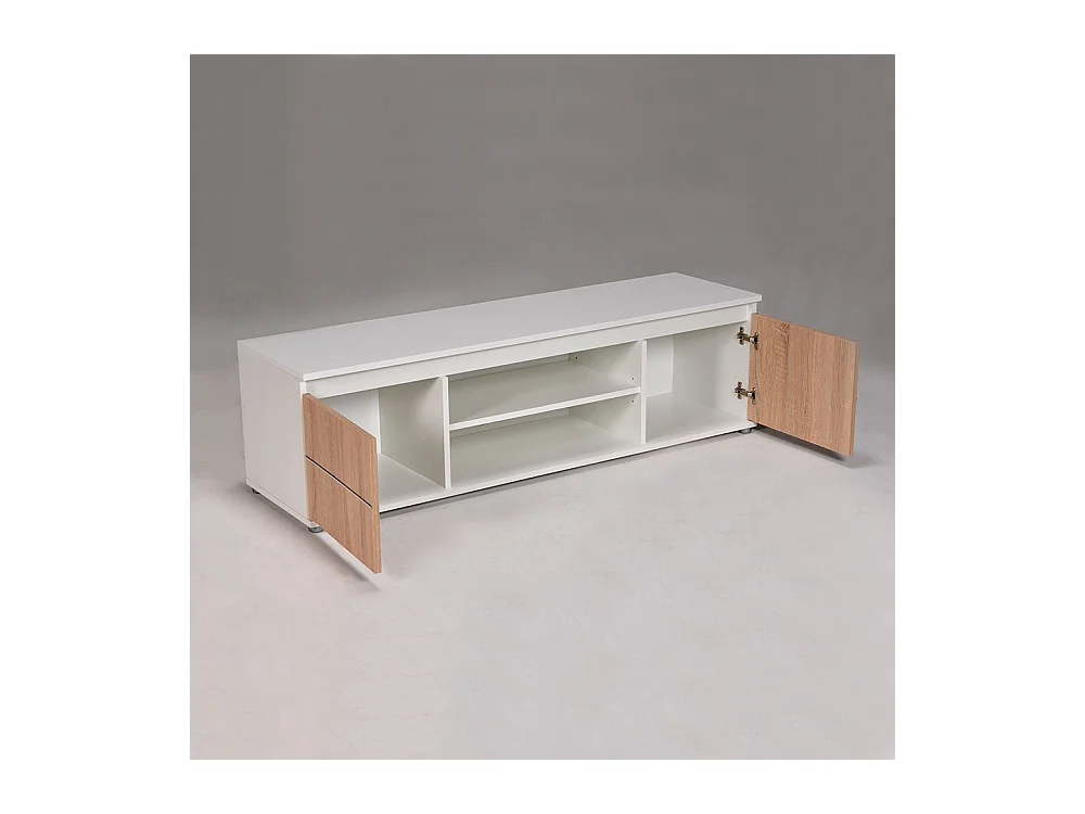 Meuble TV Blanc et Chêne 140x38x40cm CIMI meuble luxueux meuble tv à poser