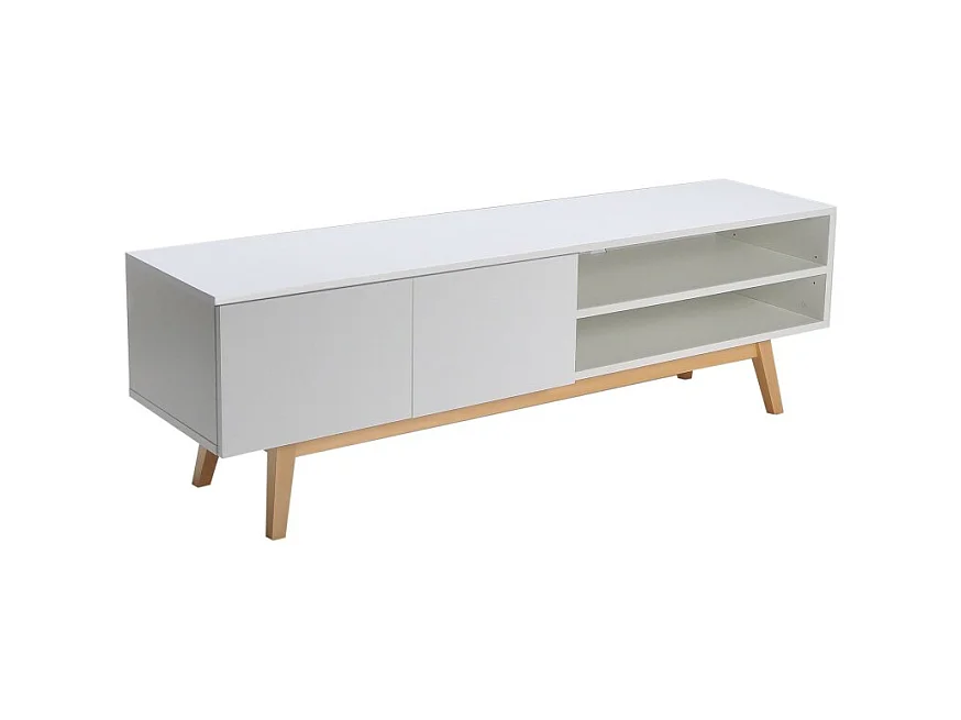 Meuble TV Blanc 160x42x50cm HONA meuble luxueux meuble tv sur pied