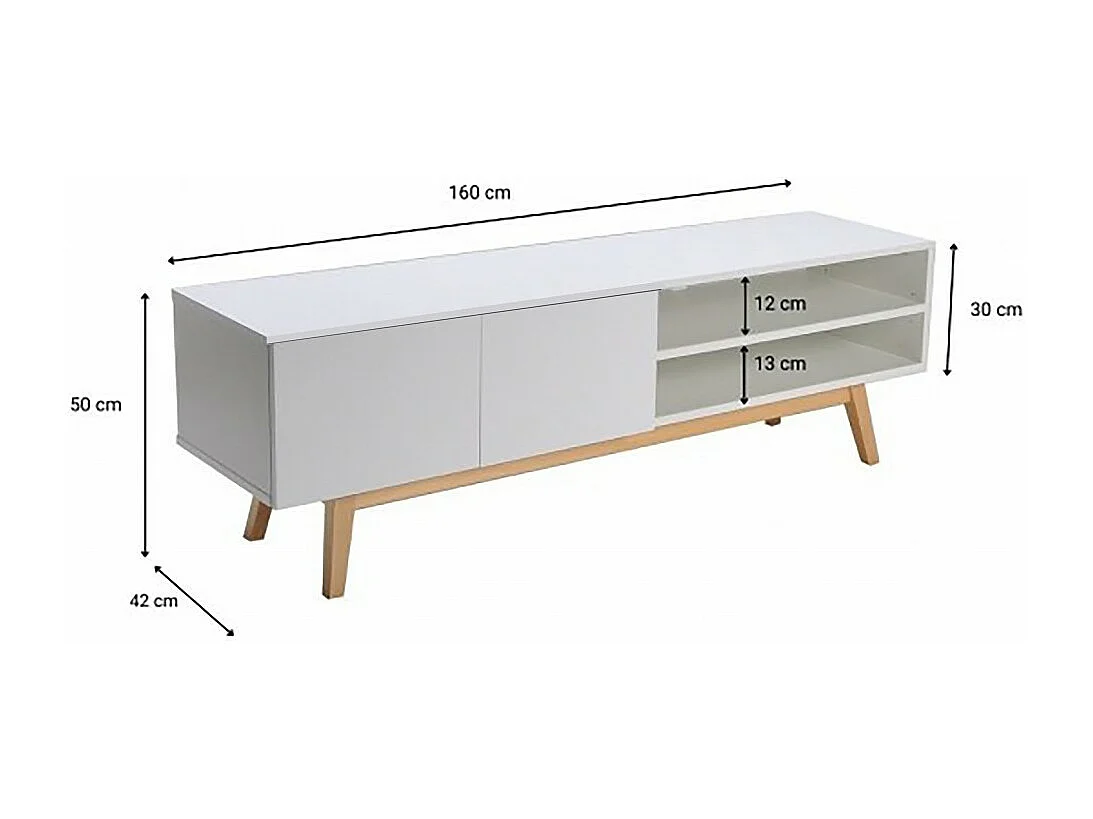 Meuble TV Blanc 160x42x50cm HONA meuble luxueux meuble tv sur pied