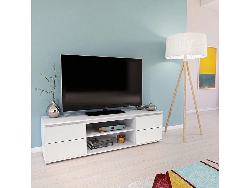Meuble TV Blanc 140x38x40cm CIMI meuble luxueux meuble tv à poser