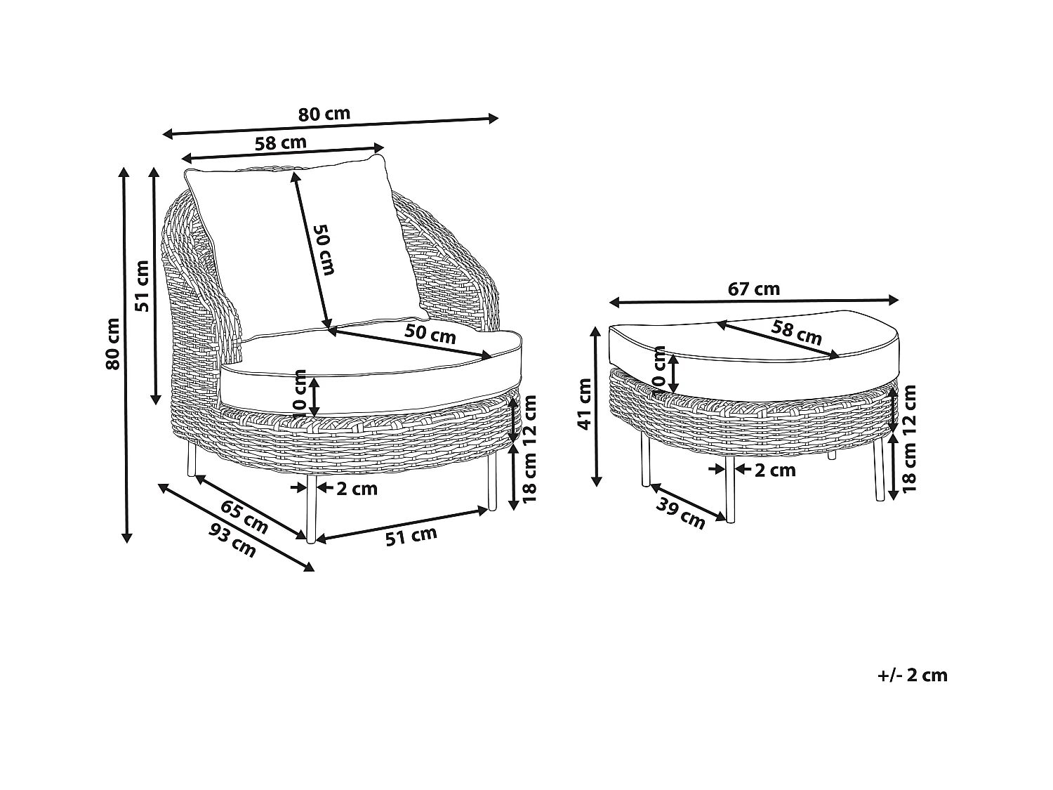 Fauteuil de jardin avec ottoman ARCILLE Rose pêche