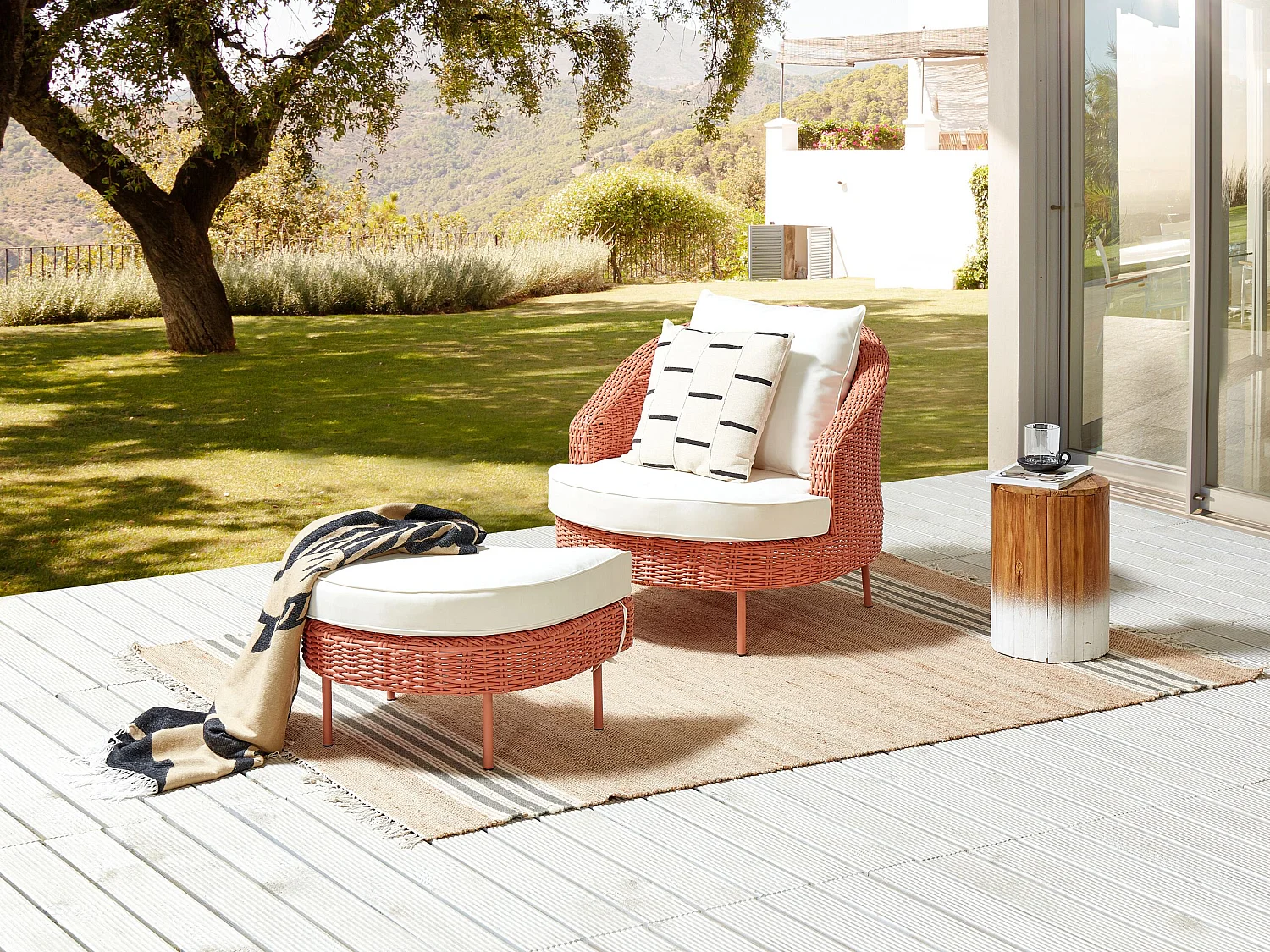 Poltrona da giardino con ottomana ARCILLE Rosa pesca