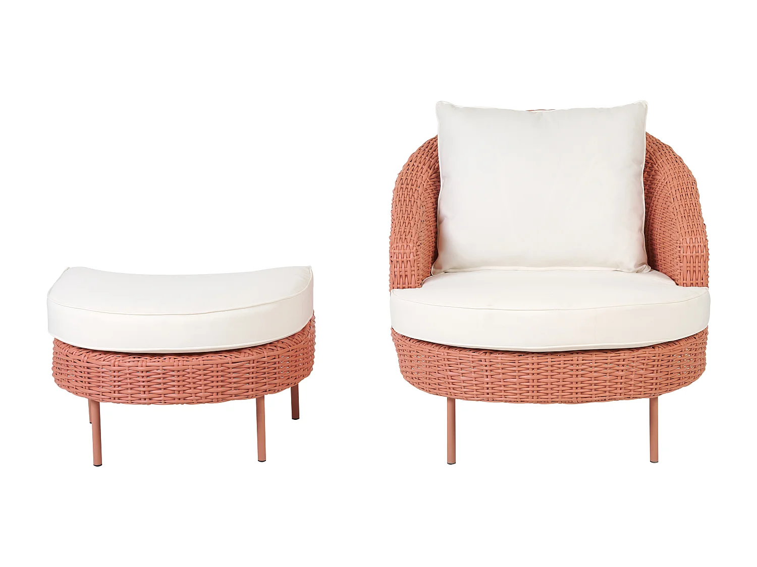 Gartensessel mit Ottomane ARCILLE Polyrattan Pfirsichrosa