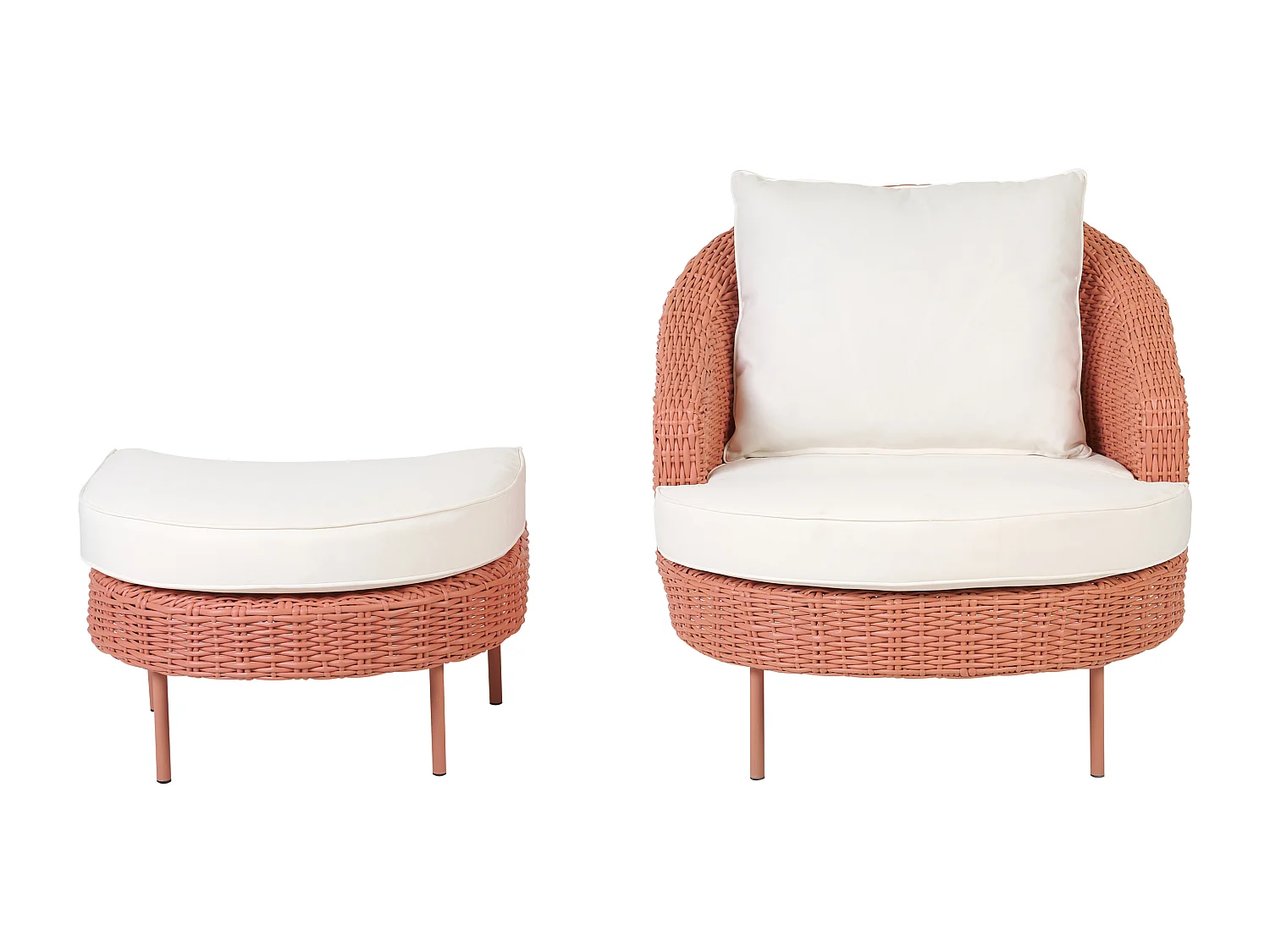 Gartensessel mit Ottomane ARCILLE Polyrattan Pfirsichrosa