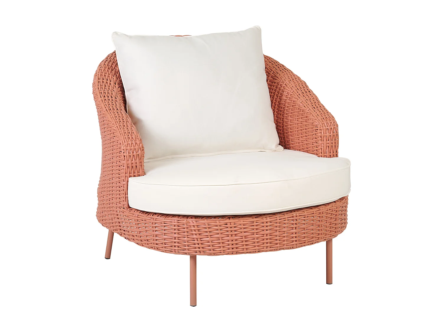 Gartensessel mit Ottomane ARCILLE Polyrattan Pfirsichrosa