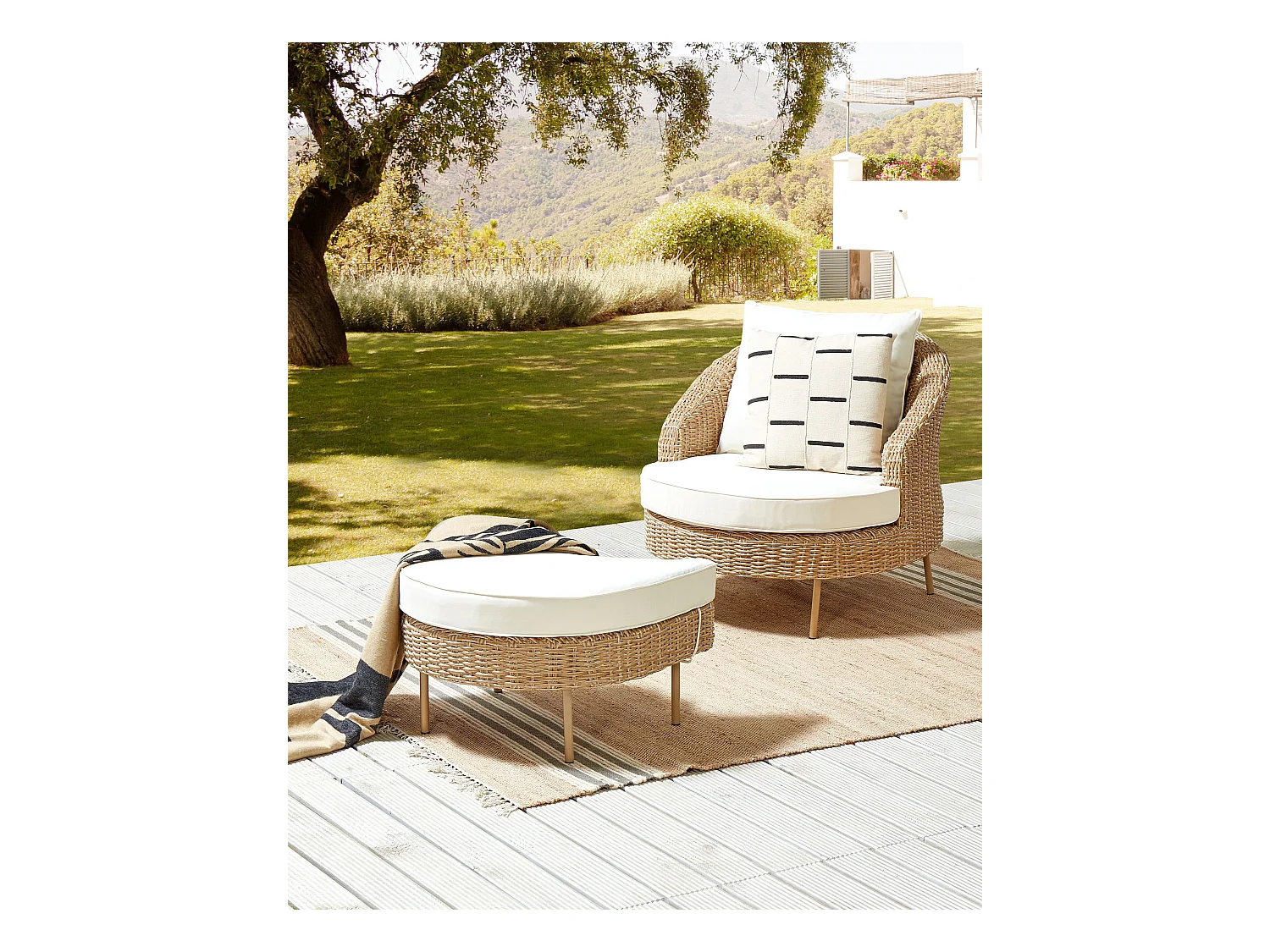 Fotel ogrodowy z otomaną ARCILLE Technorattan Naturalny