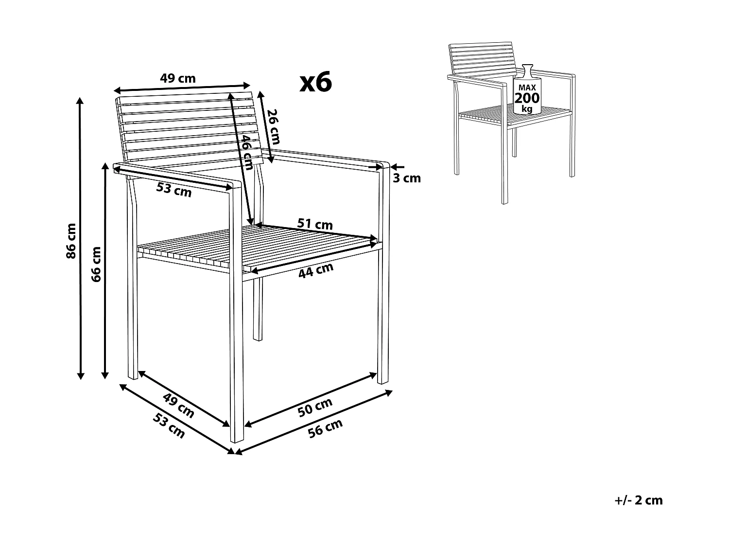 Lot de 6 chaises de jardin VIAREGGIO Teck certifié FSC® Marron