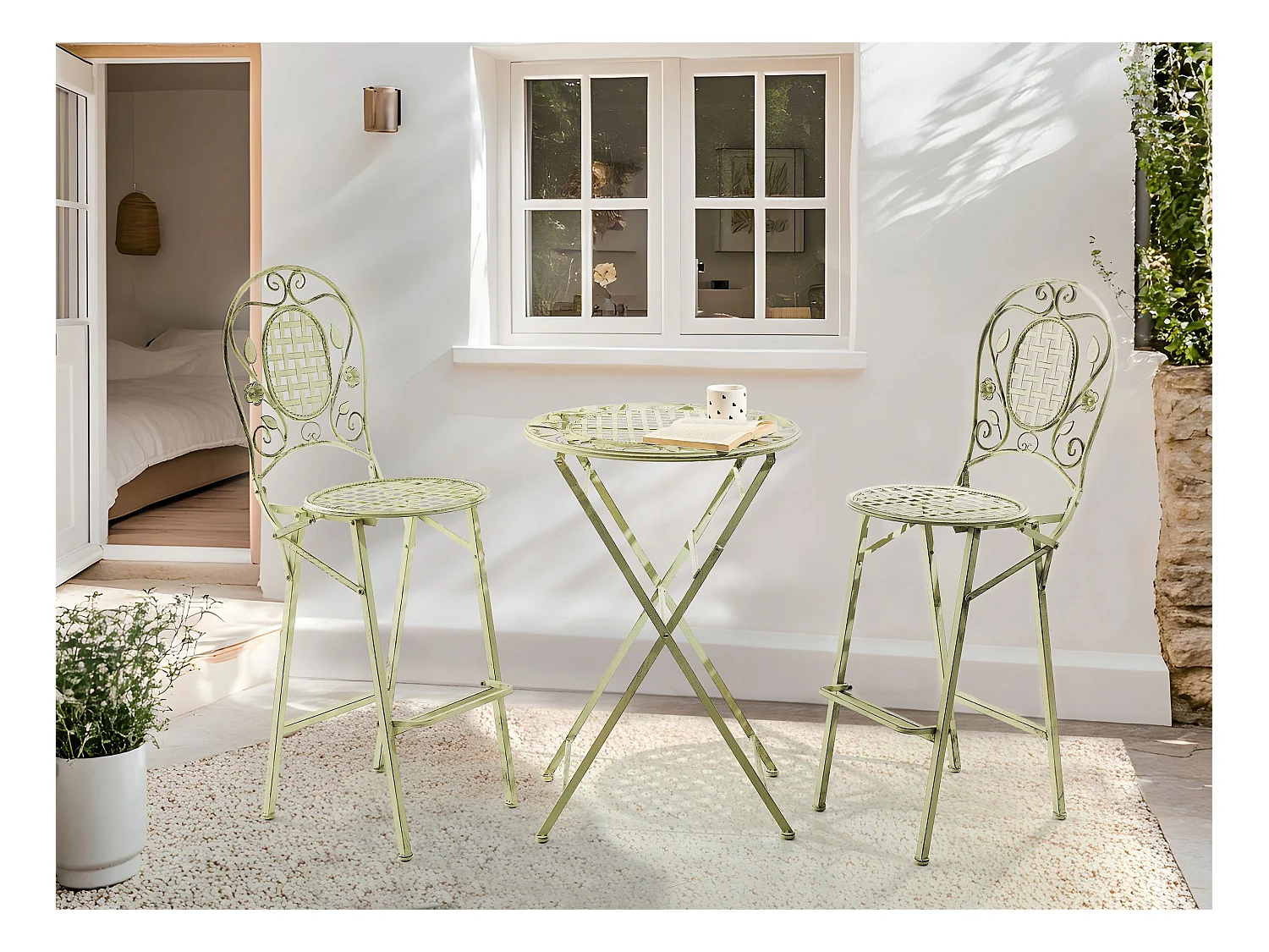 Ensemble bar de jardin Pliant BIVIO Métal Vert clair