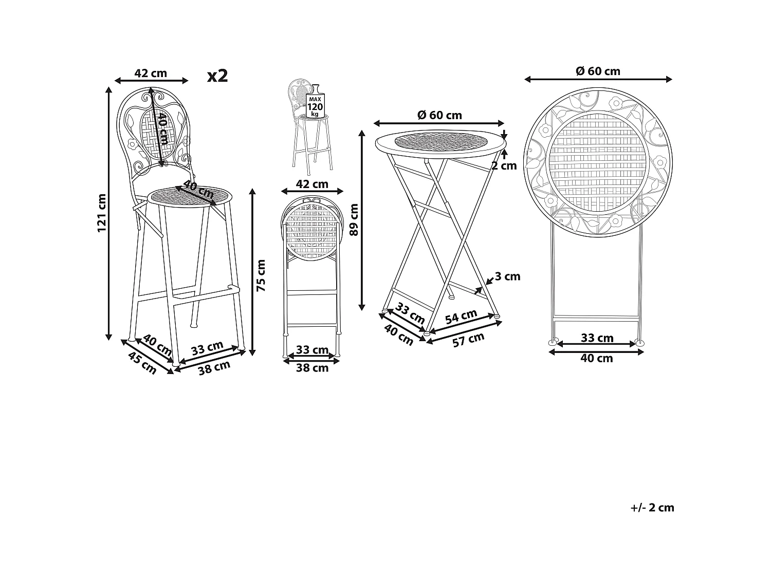 Ensemble bar de jardin Pliant BIVIO Métal Vert clair