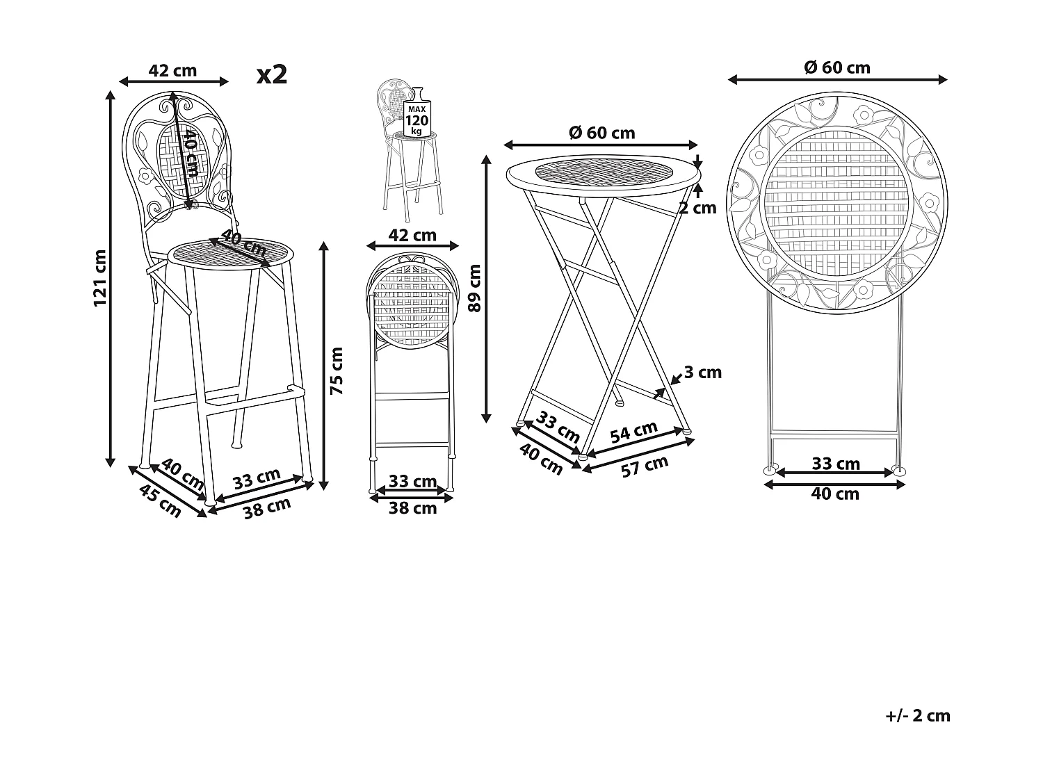Ensemble bar de jardin Pliant BIVIO Métal Vert clair