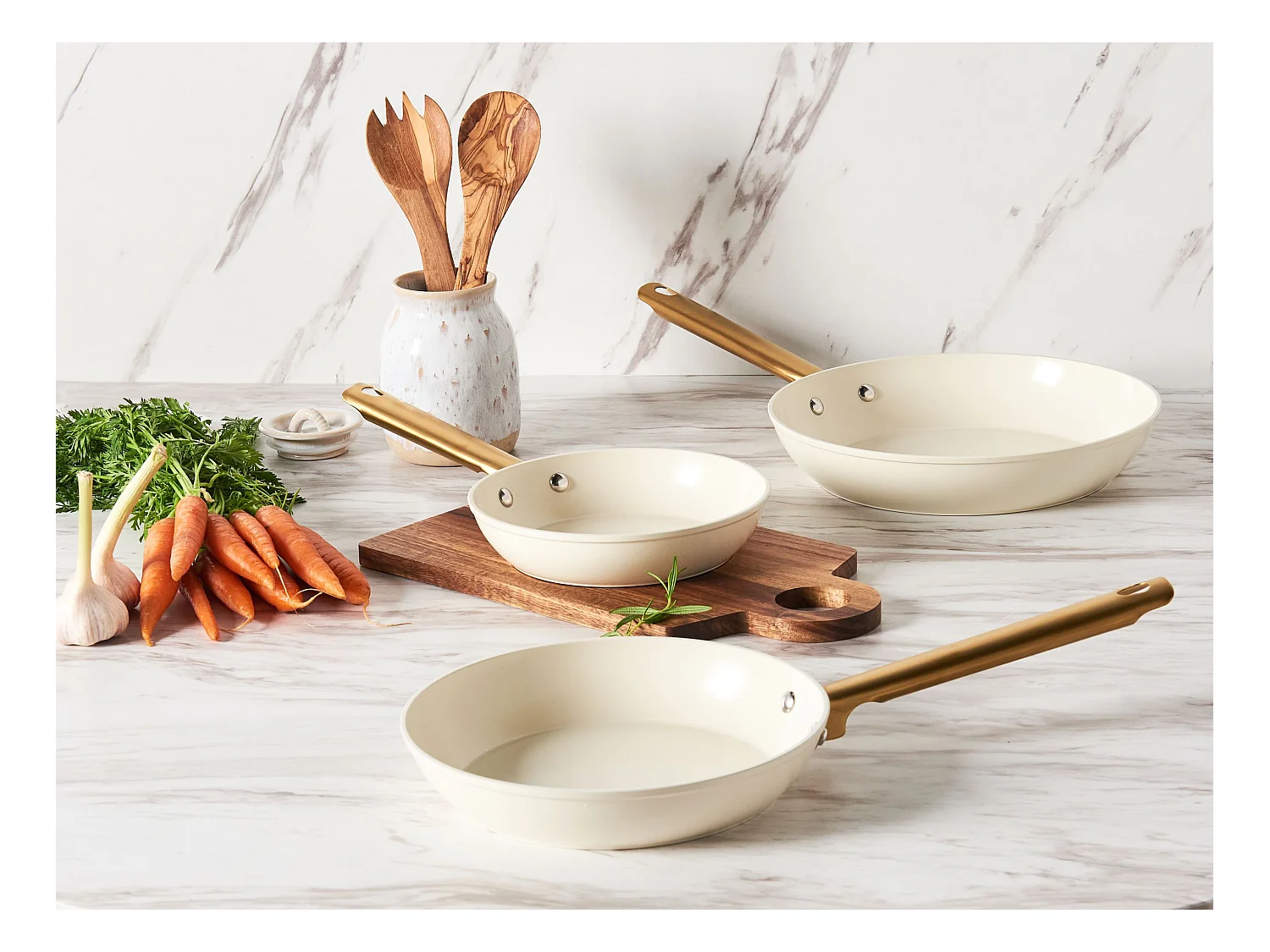 Bratpfannen 3er Set ELITE PRO Cremeweiss