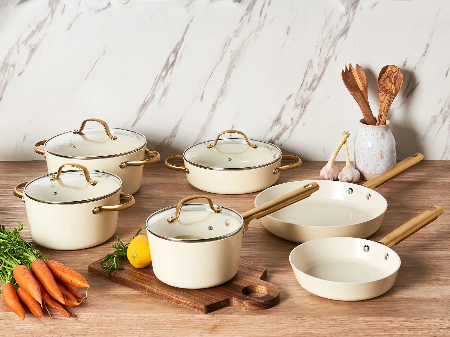 Ensemble de 10 poêles ELITE PRO Blanc cassé