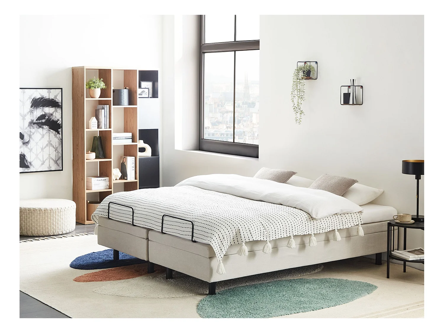 Lit réglable sans tête de lit Tissu DUKE II 160 x 200 cm Beige clair