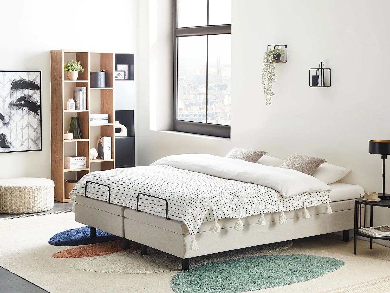 Cama ajustável sem cabeceira Tecido DUKE II 160 x 200 cm Creme claro