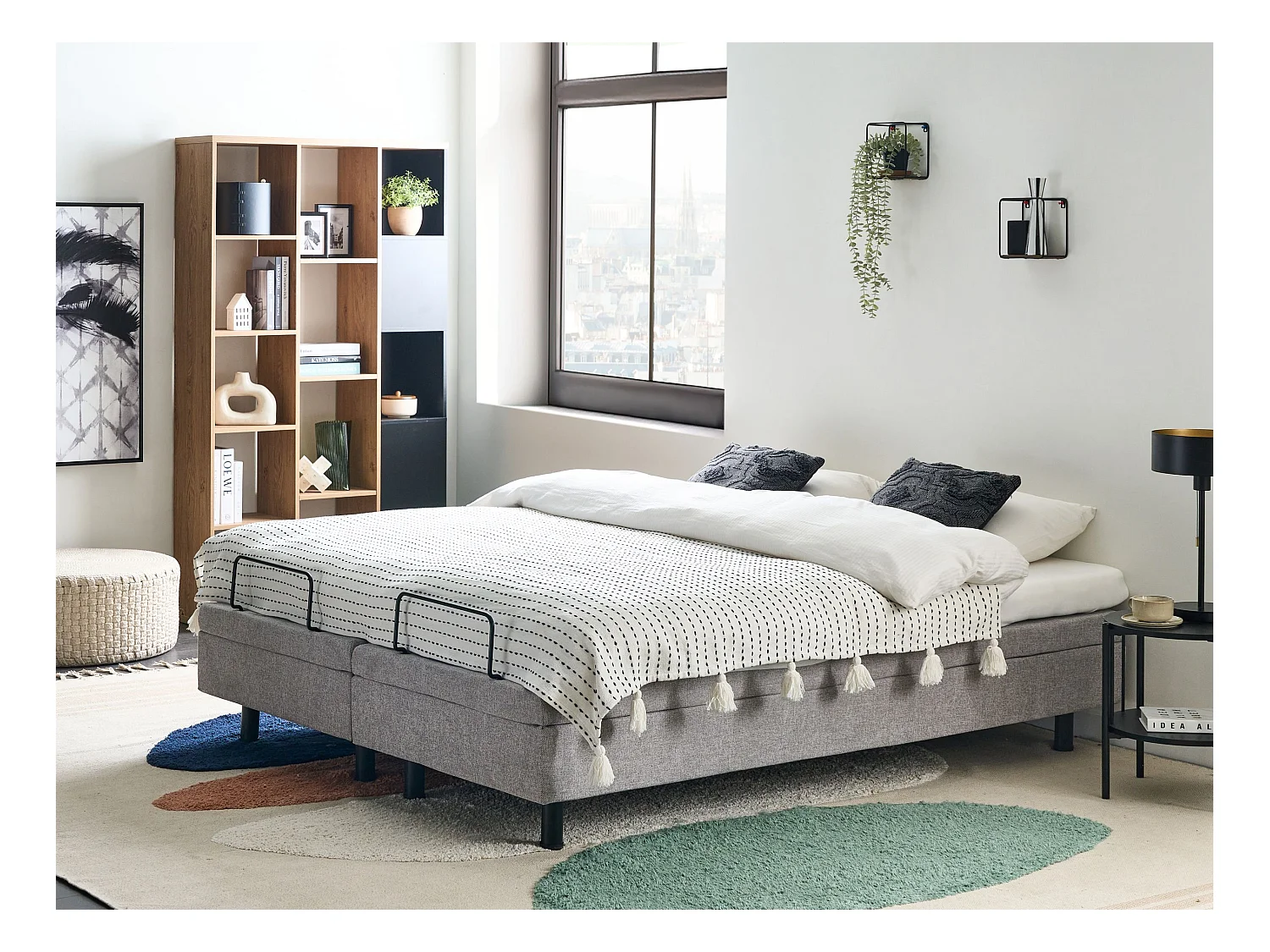 Lit réglable sans tête de lit Tissu DUKE II 160 x 200 cm Gris clair